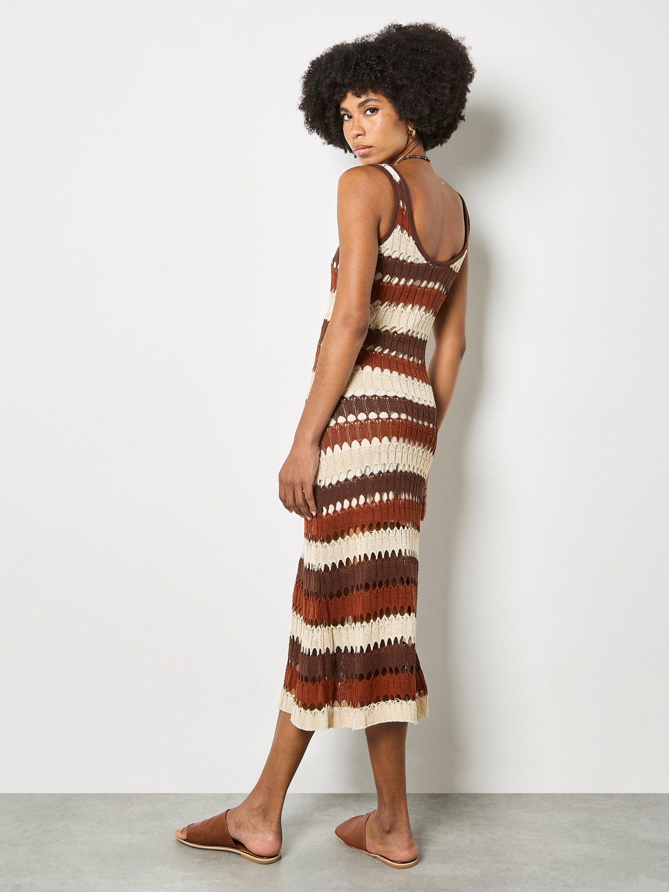 Image 2 of 4 of Apricot Crochet Stripe Midaxi Dress - Brown
