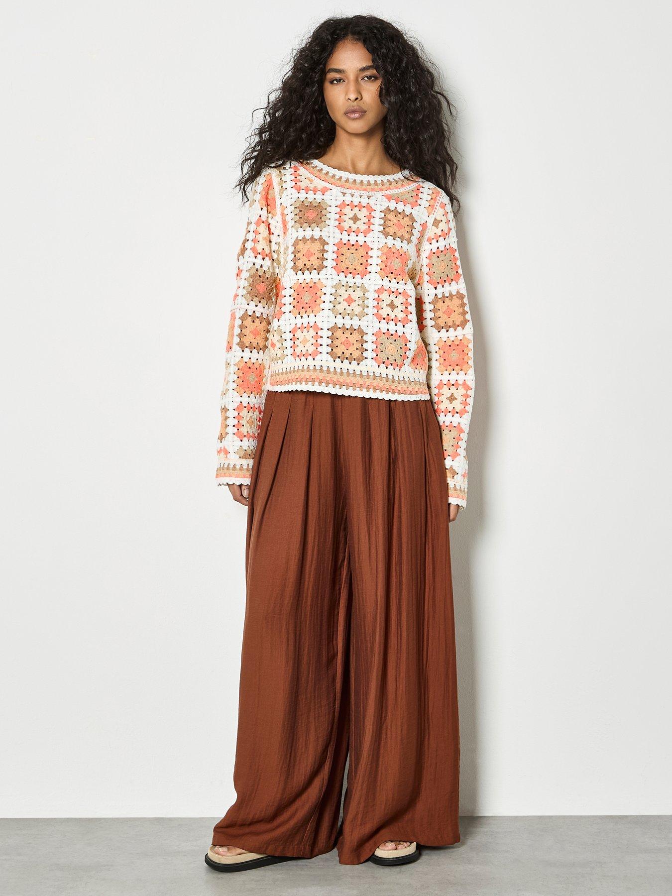  image of apricot-crochet-squares-jumper-orange