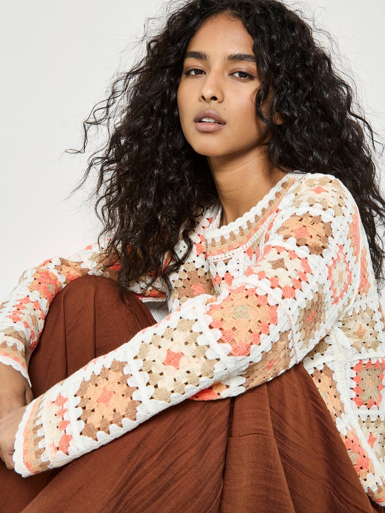  image of apricot-crochet-squares-jumper-orange