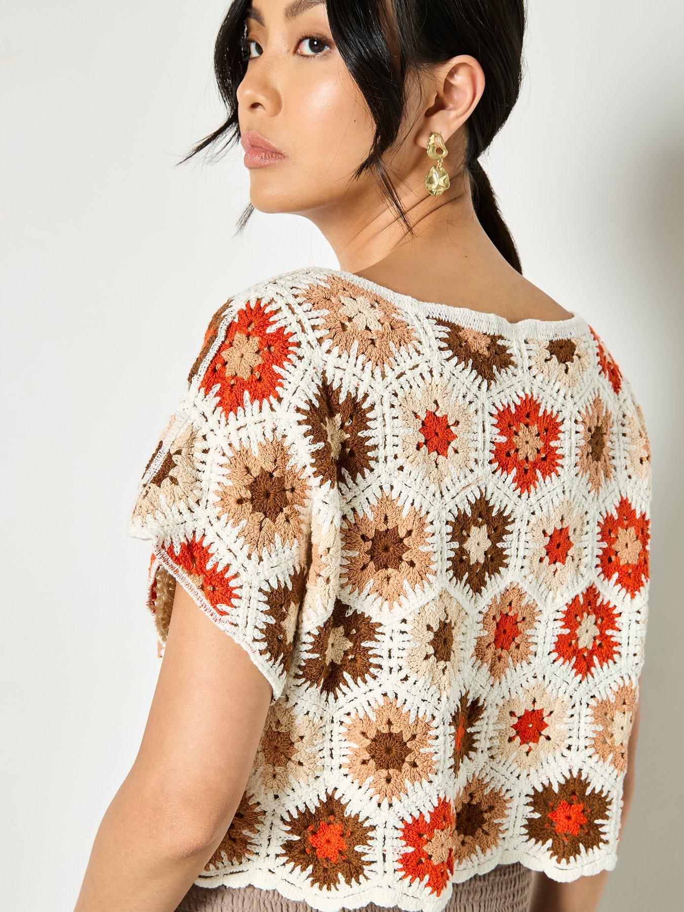  image of apricot-hexagon-flowers-crochet-top
