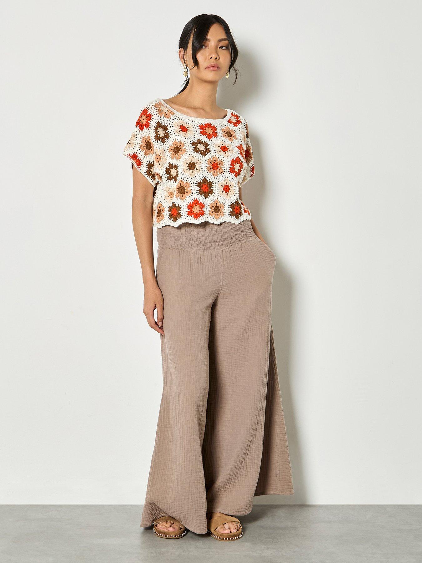  image of apricot-hexagon-flowers-crochet-top