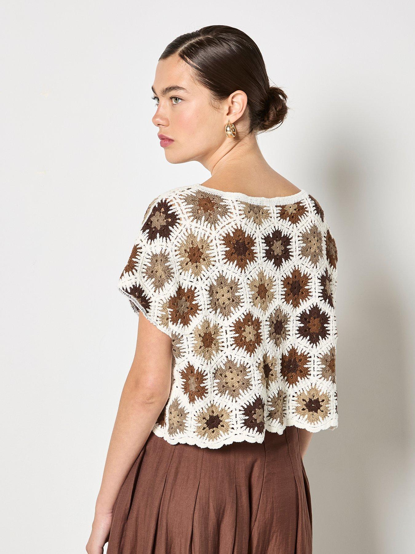  image of apricot-hexagon-flowers-crochet-top