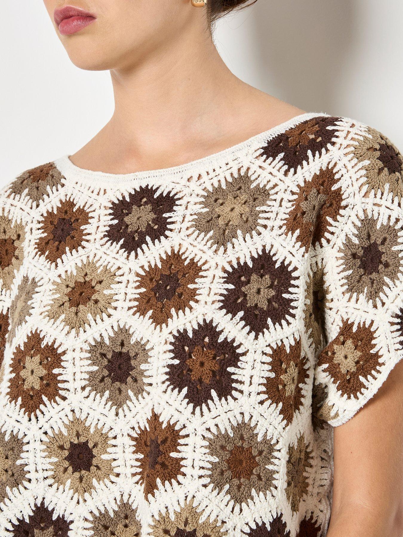  image of apricot-hexagon-flowers-crochet-top