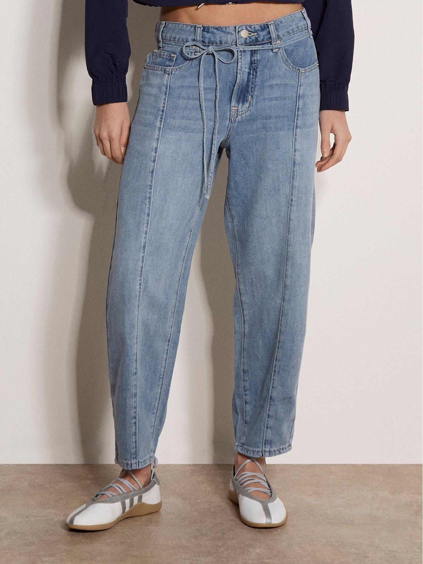 Apricot Tie Detail Slim Barrel Jeans - Blue