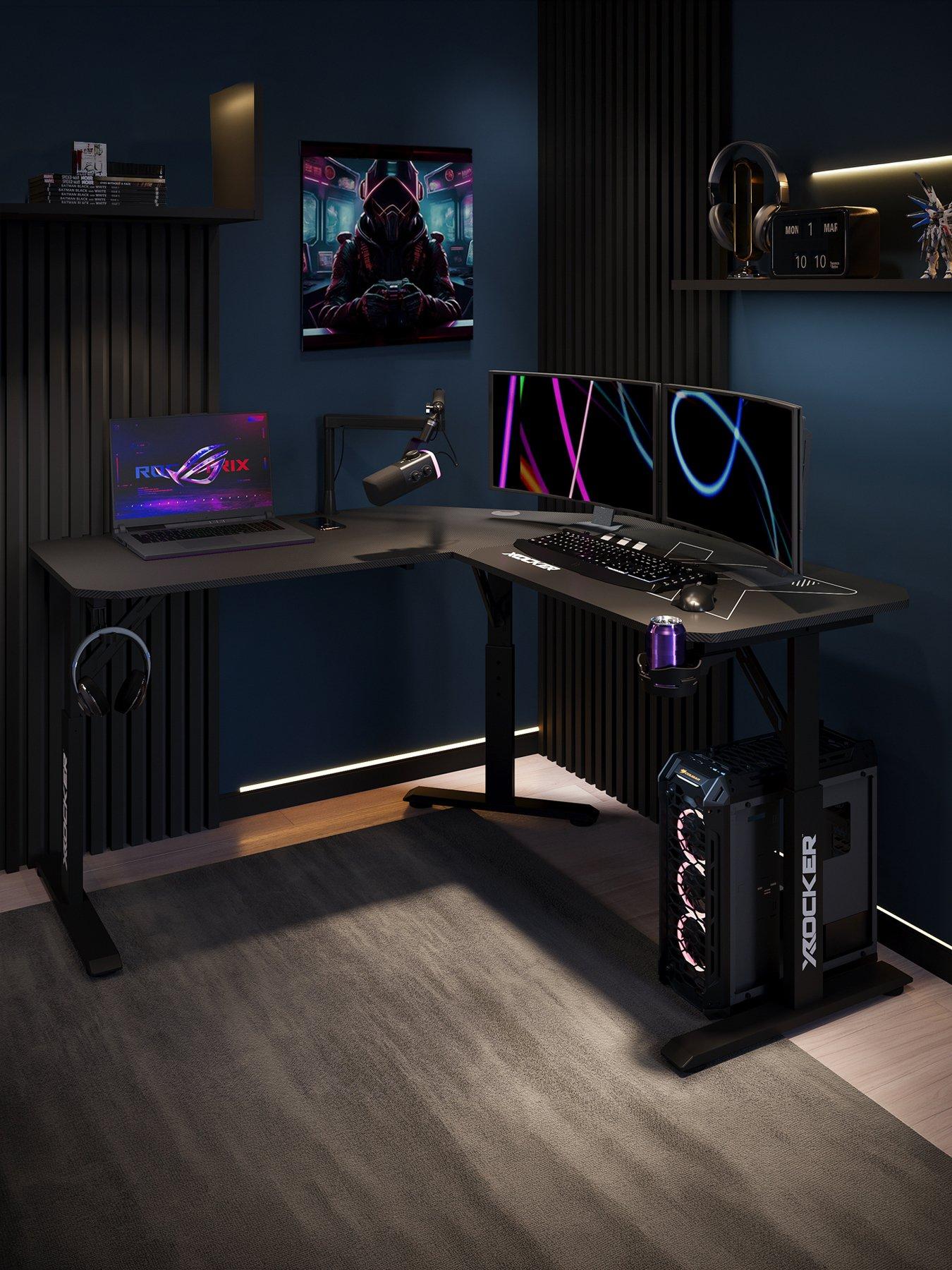 X Rocker Cougar Corner Height Adjustable Gaming Desk with Mousepad