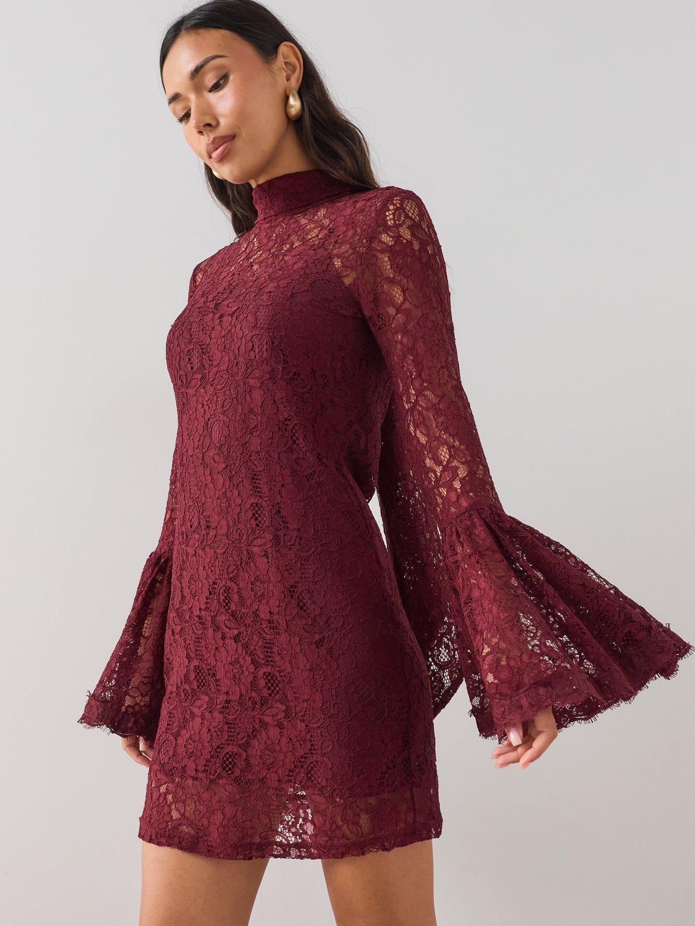 The Very Collection Lace Fluted Sleeve Mini Dress