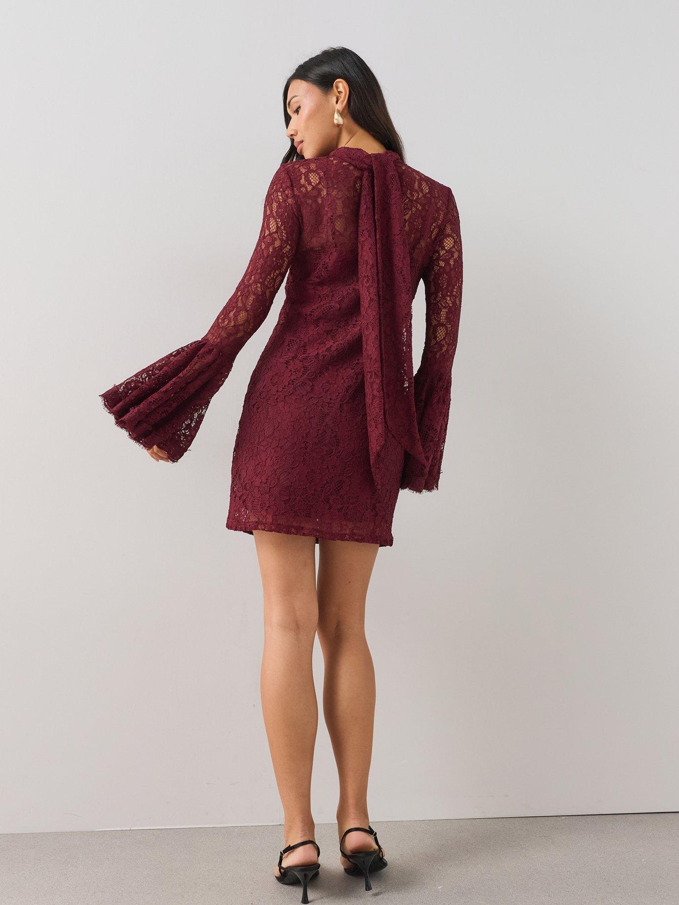 Image 2 of 7 of The Very Collection Lace Fluted Sleeve Mini Dress