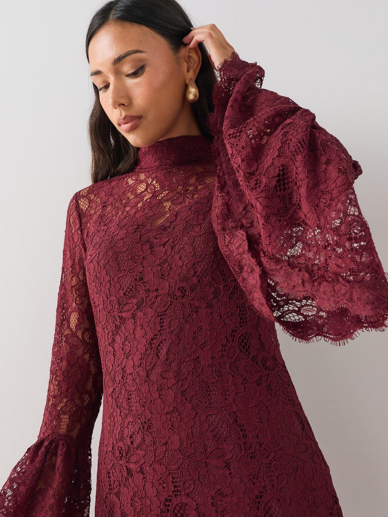 Image 5 of 7 of The Very Collection Lace Fluted Sleeve Mini Dress