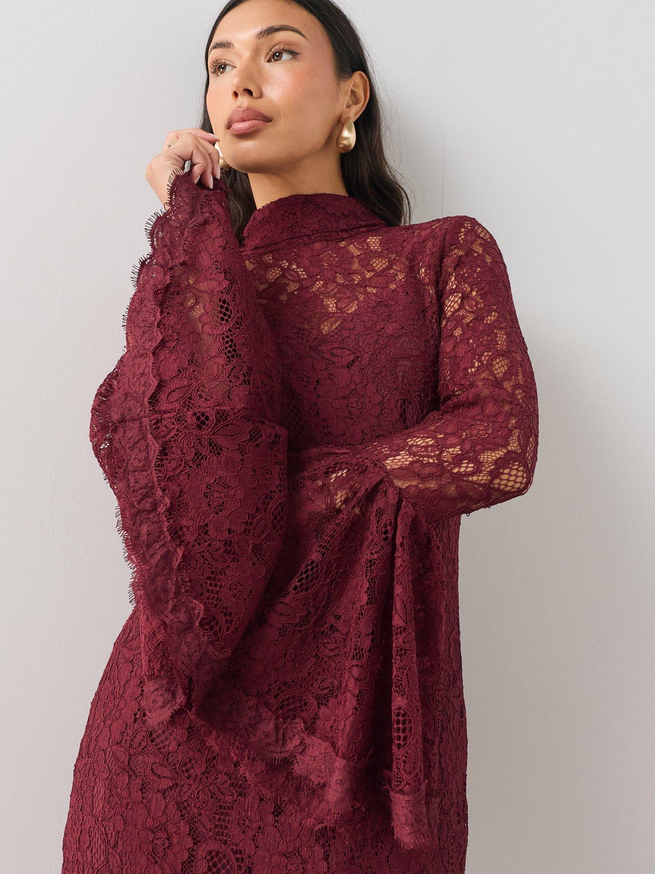 Image 6 of 7 of The Very Collection Lace Fluted Sleeve Mini Dress