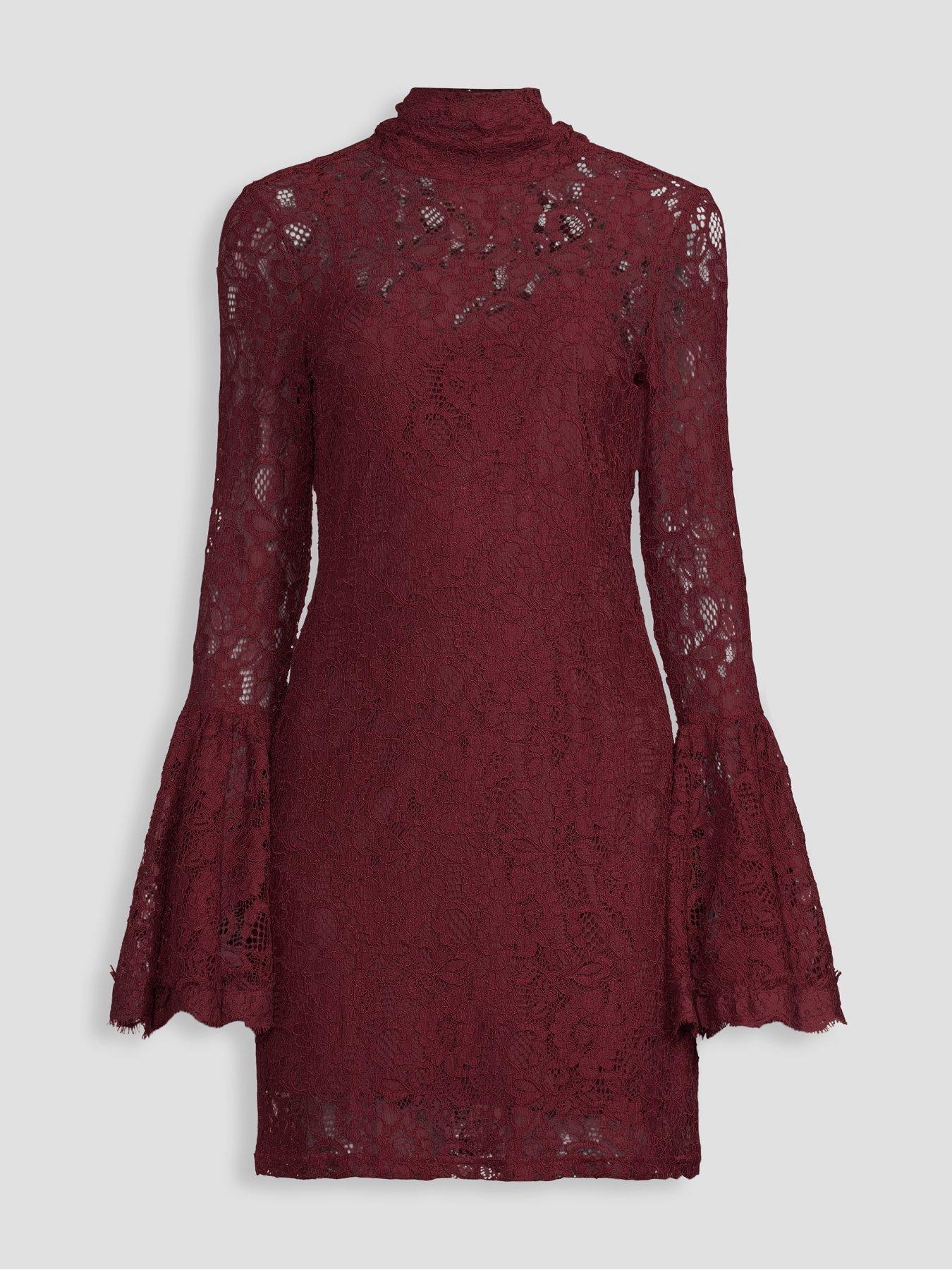 Image 7 of 7 of The Very Collection Lace Fluted Sleeve Mini Dress