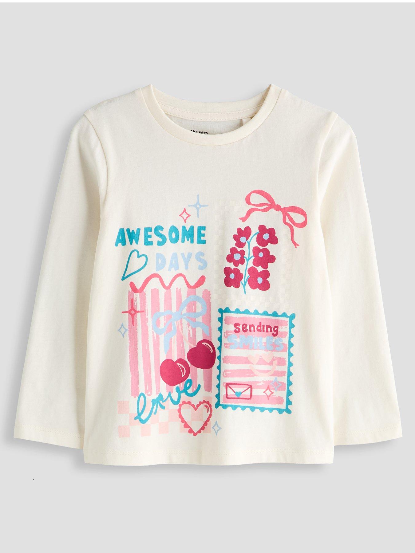 The Very Collection Girls Cotton Rich Cherry And Love Print Long Sleeve Tshirt
