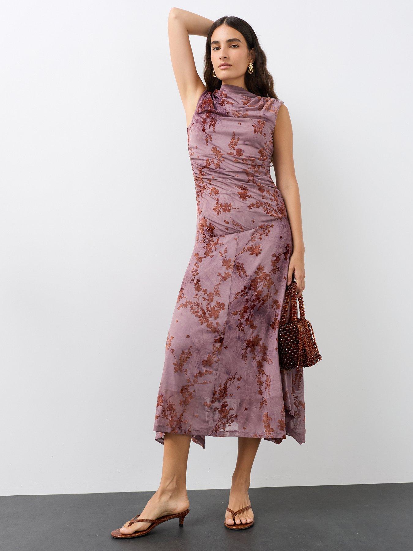 The Very Collection Ruched Devore Midaxi Dress - Mauve