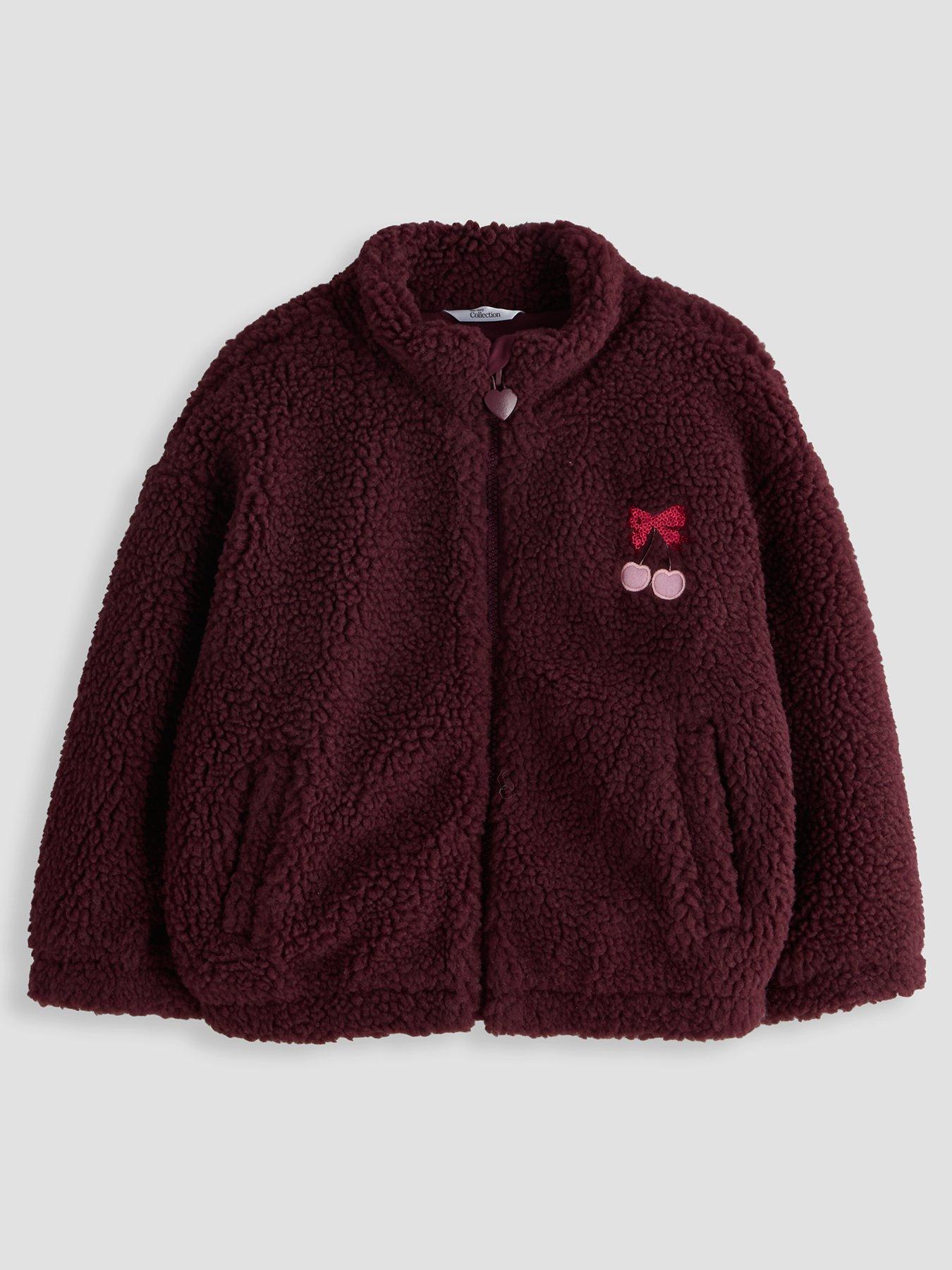 Image 1 of 4 of The Very Collection Girls Cherry Back Print Borg Zip Up Jacket &nbsp;(9 months - 7 years) - Red