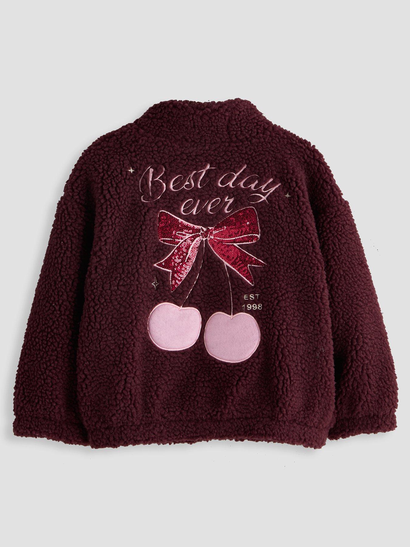 Image 2 of 4 of The Very Collection Girls Cherry Back Print Borg Zip Up Jacket &nbsp;(9 months - 7 years) - Red