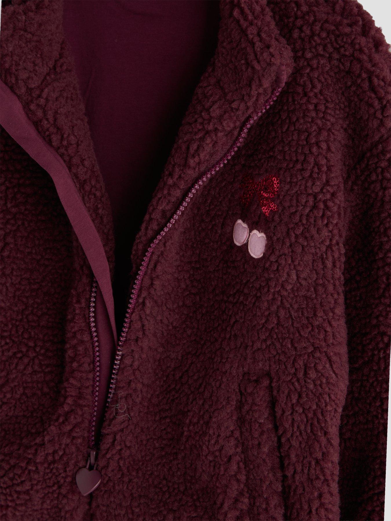Image 3 of 4 of The Very Collection Girls Cherry Back Print Borg Zip Up Jacket &nbsp;(9 months - 7 years) - Red