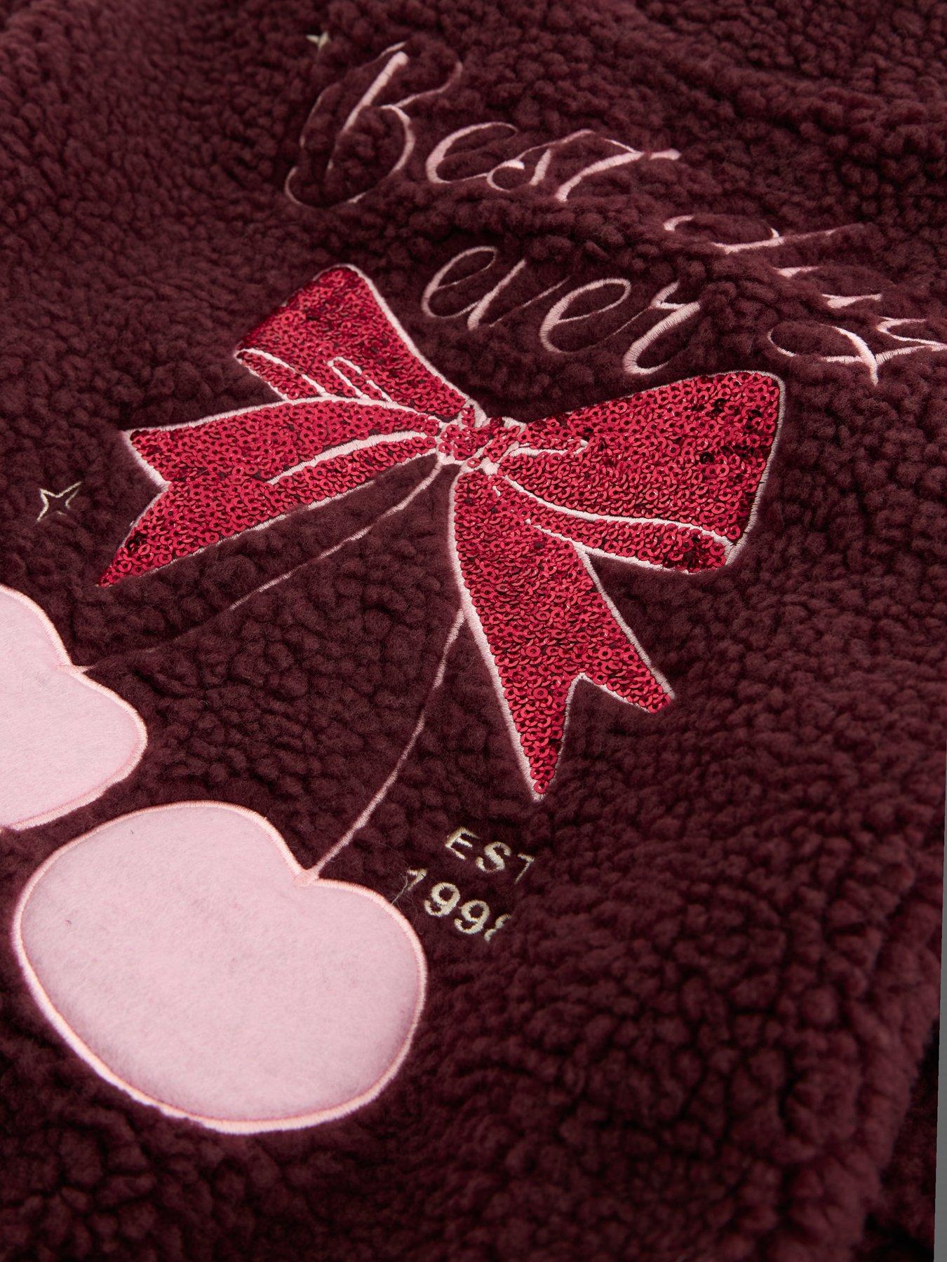 Image 4 of 4 of The Very Collection Girls Cherry Back Print Borg Zip Up Jacket &nbsp;(9 months - 7 years) - Red