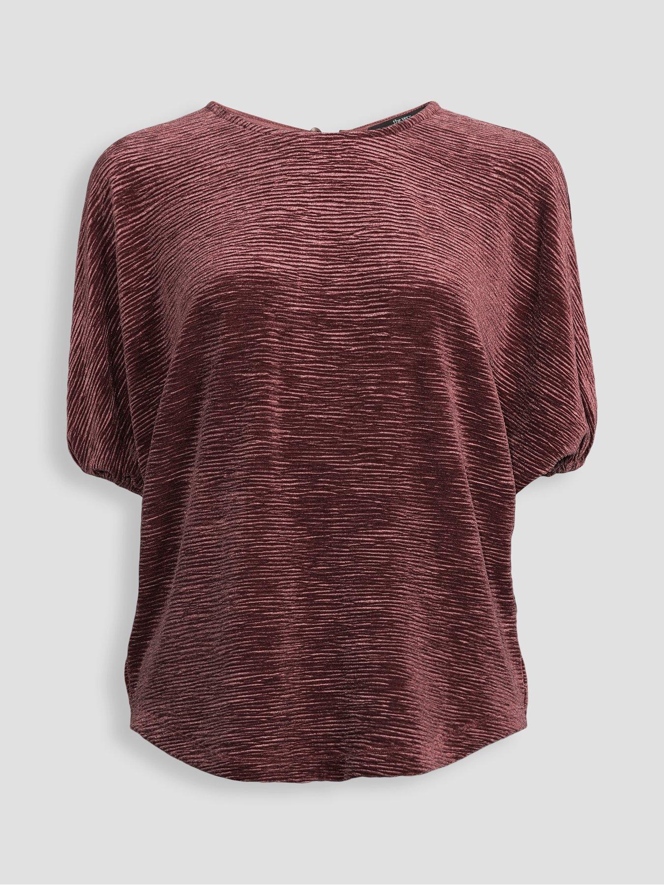 Image 7 of 7 of The Very Collection Womens Crinkle Velvet Drawstring Sleeve Co-Ord Blouse - Burgundy