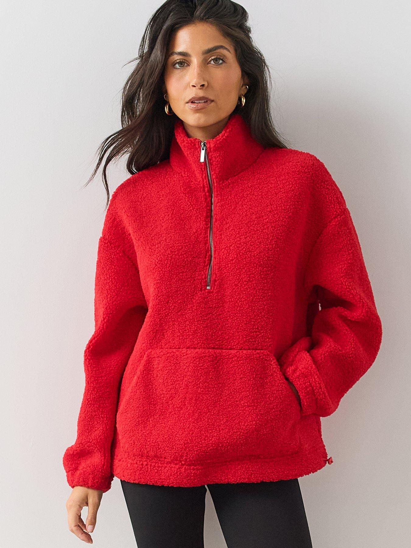 Image 1 of 6 of The Very Collection Womens High Neck Drawstring Waist Borg - Red