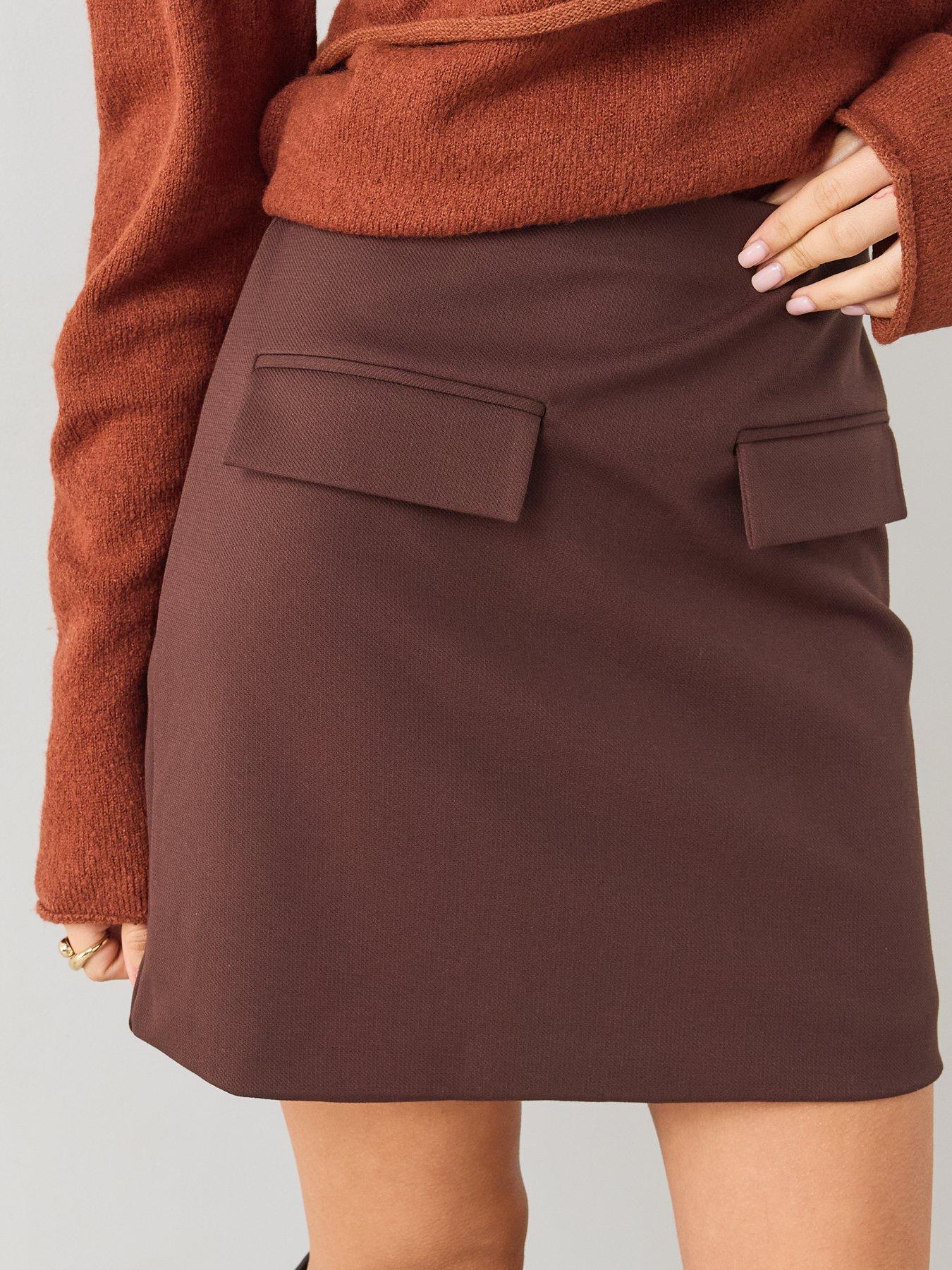 Image 5 of 7 of The Very Collection Womens Pocket Detail Jersey Mini Skirt - Brown