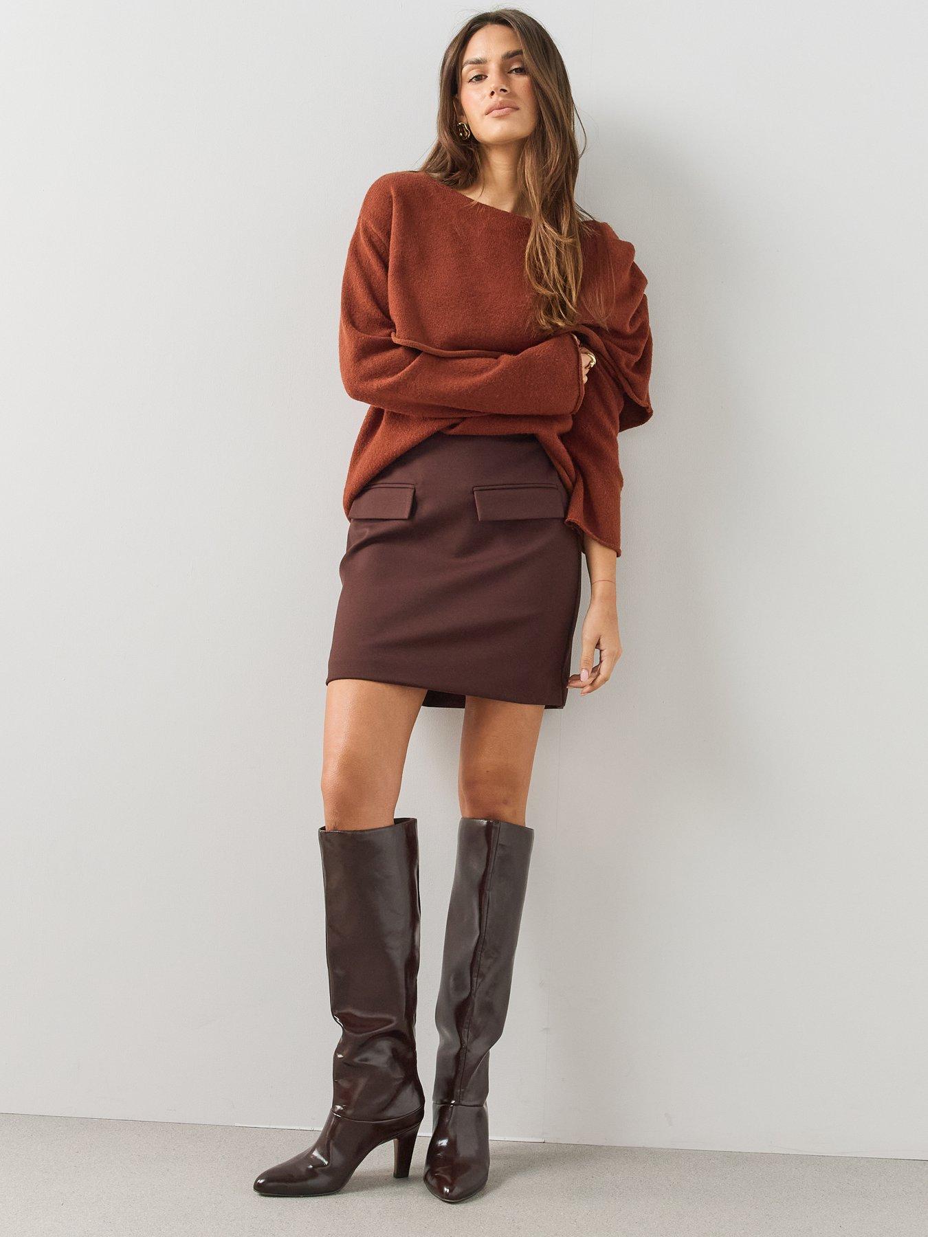 Image 6 of 7 of The Very Collection Womens Pocket Detail Jersey Mini Skirt - Brown