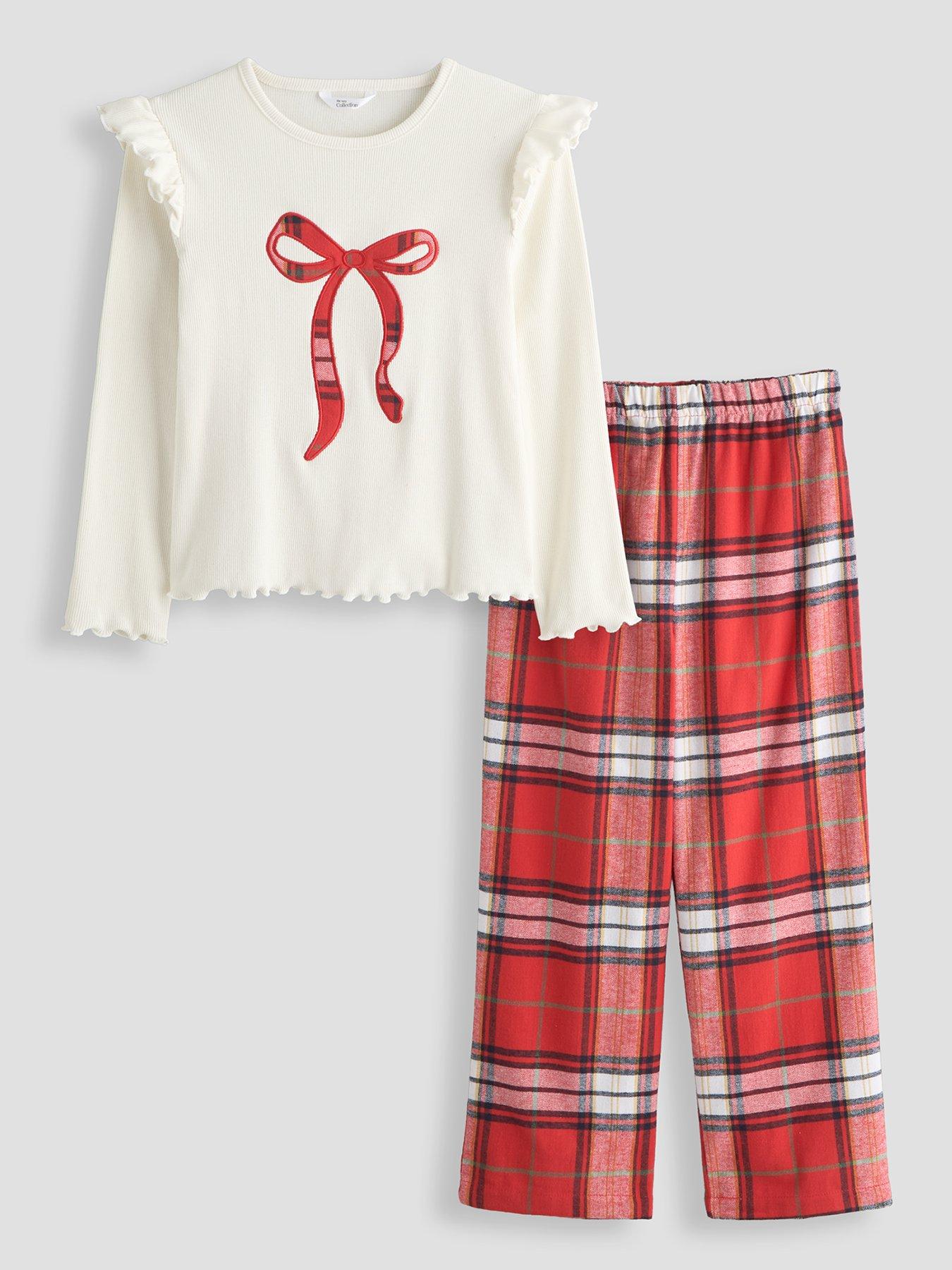 Image 2 of 6 of The Very Collection Girls Family Christmas Bow Rib Top Pyjama (9 months - 16 years) - Red
