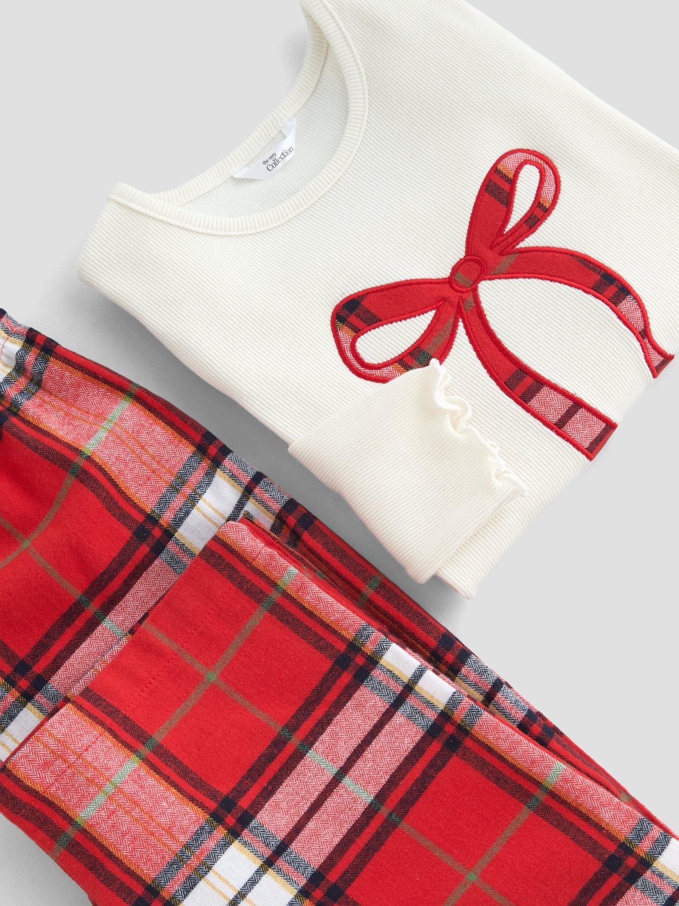 Image 6 of 6 of The Very Collection Girls Family Christmas Bow Rib Top Pyjama (9 months - 16 years) - Red