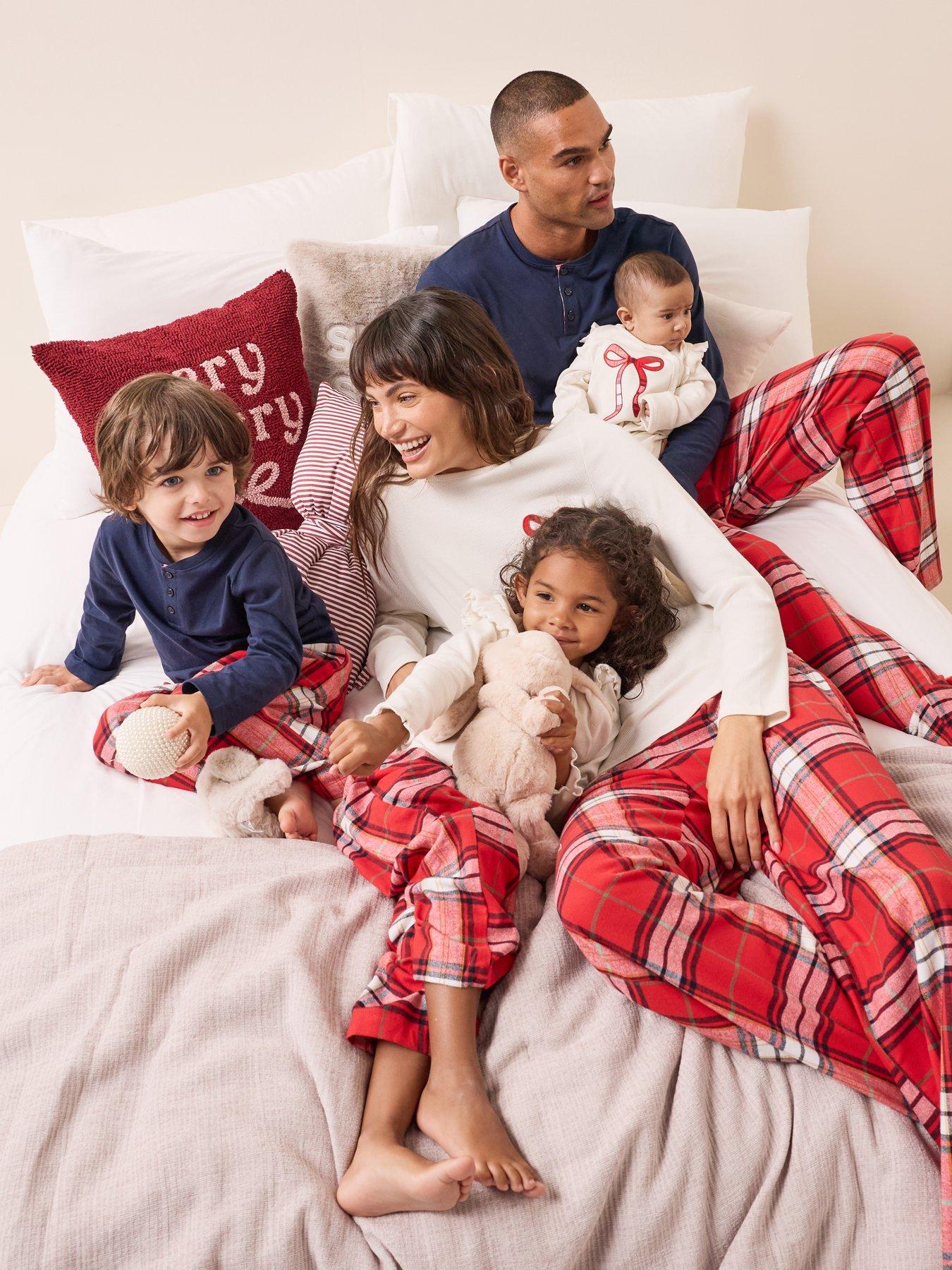 The Very Collection Boys Family Christmas Henley Top Woven Check Bottom Pyjama - Navy