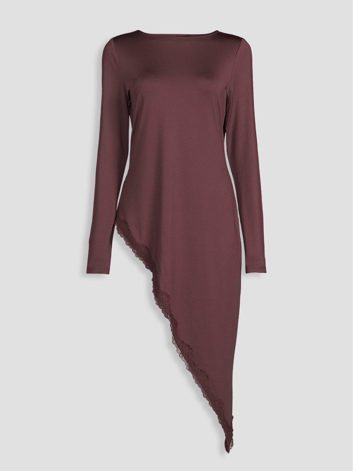 Image 7 of 7 of The Very Collection Womens Asymmetric Lace Trim Midaxi Top - Burgundy