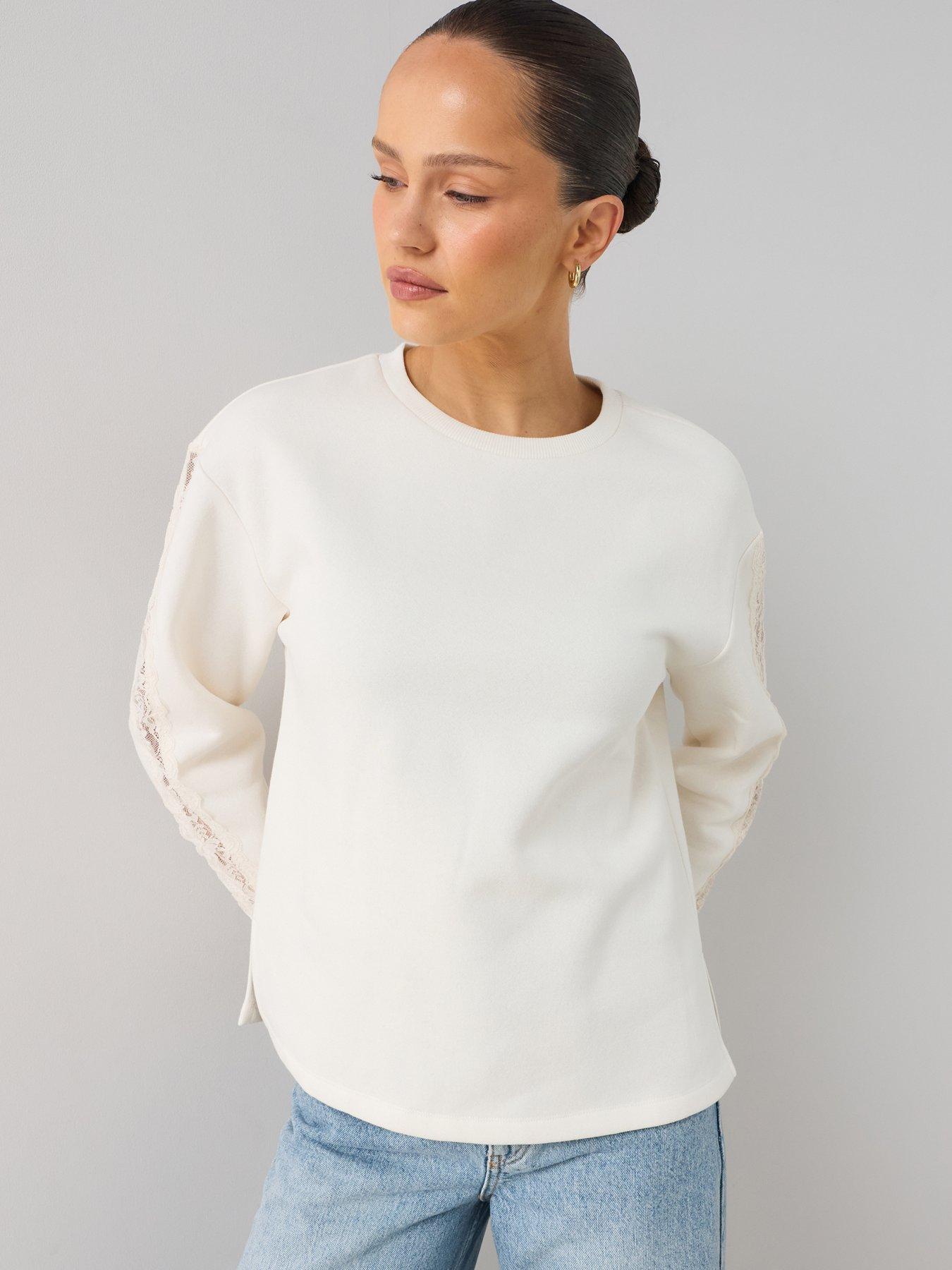 The Very Collection Lace Trim Long Sleeve Top - Cream