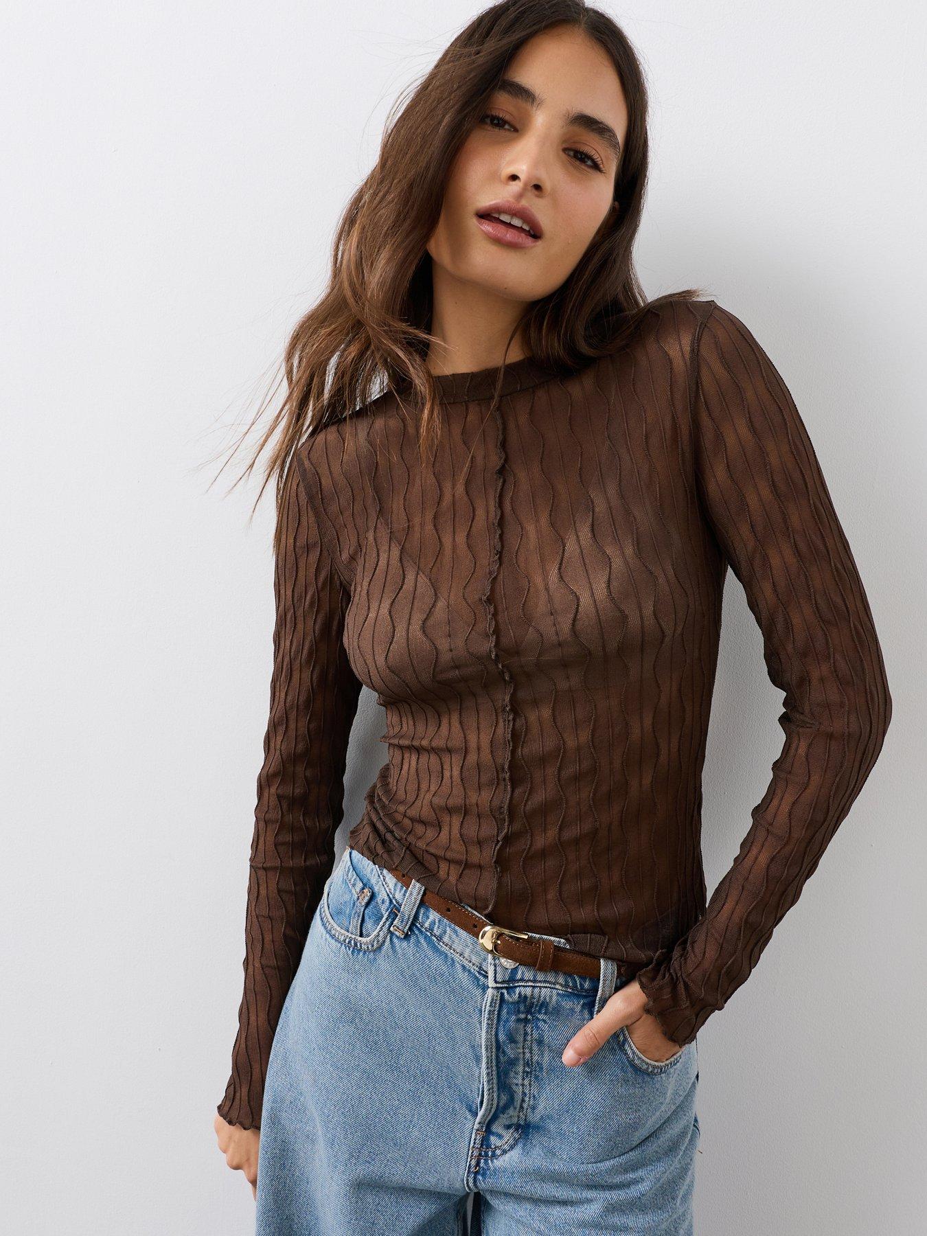 The Very Collection Textured Long Sleeve Top - Brown