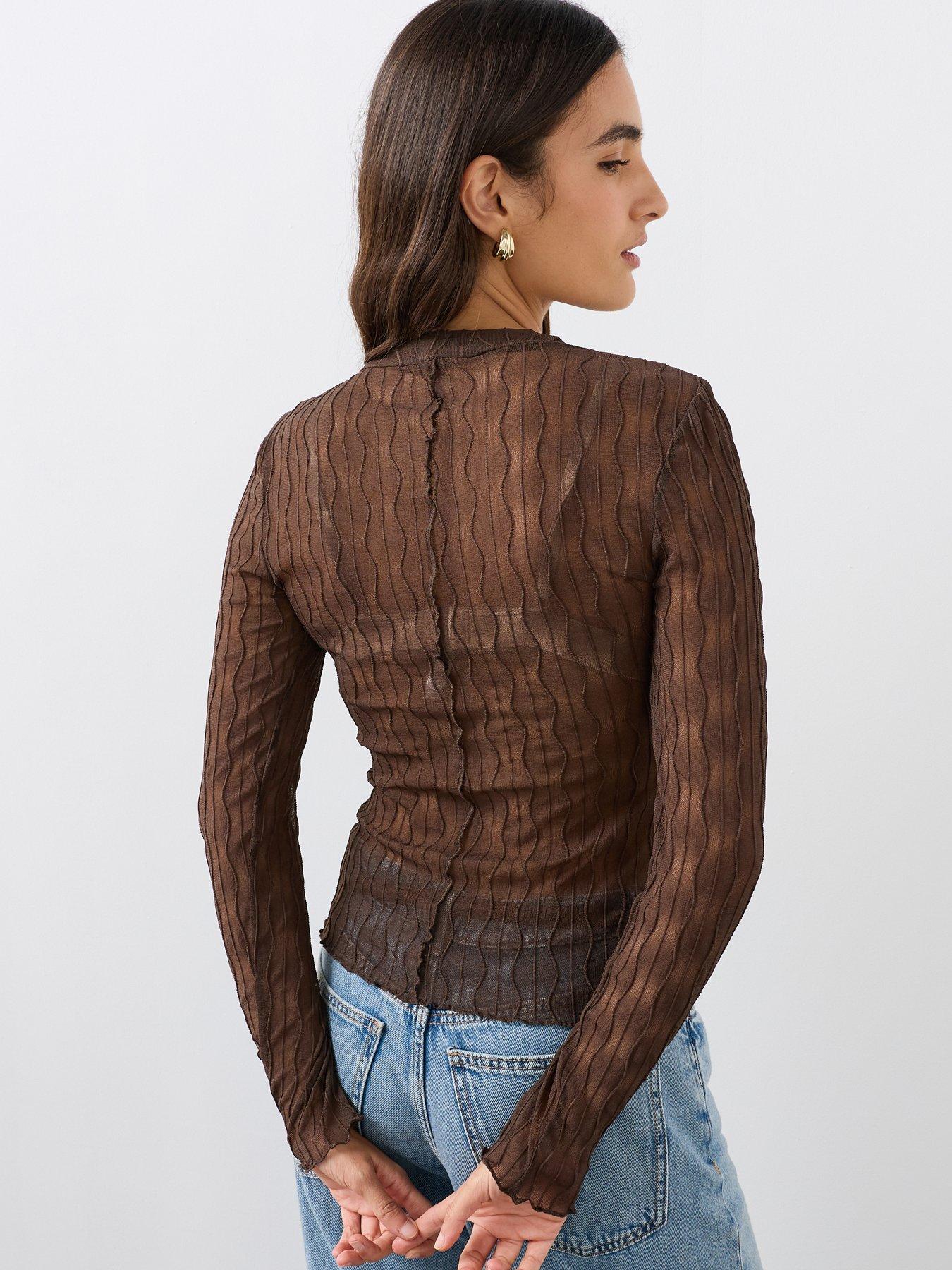 Image 2 of 7 of The Very Collection Textured Long Sleeve Top - Brown