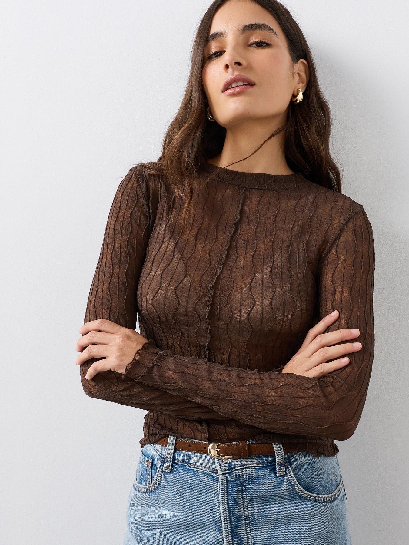 Image 5 of 7 of The Very Collection Textured Long Sleeve Top - Brown