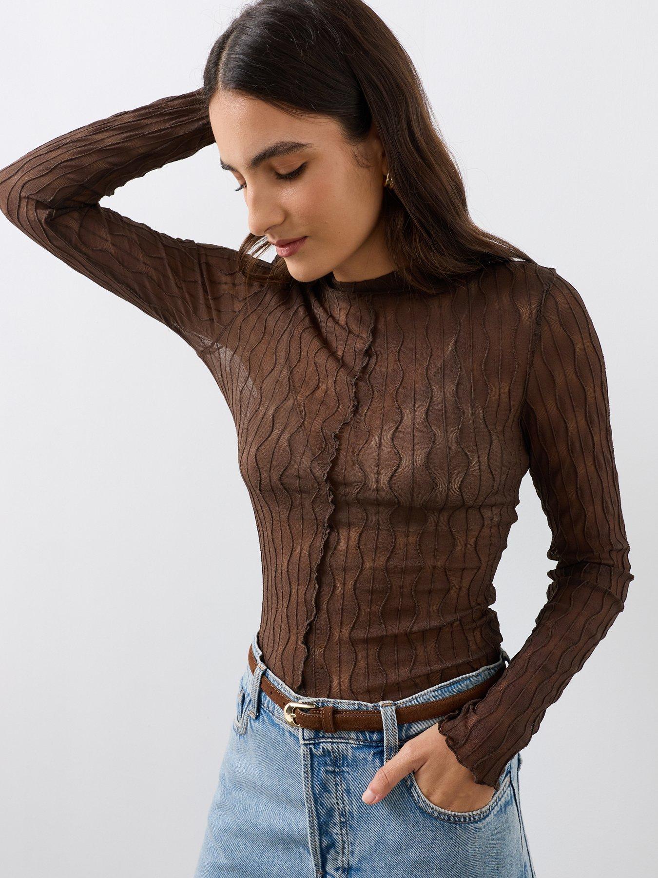 Image 6 of 7 of The Very Collection Textured Long Sleeve Top - Brown