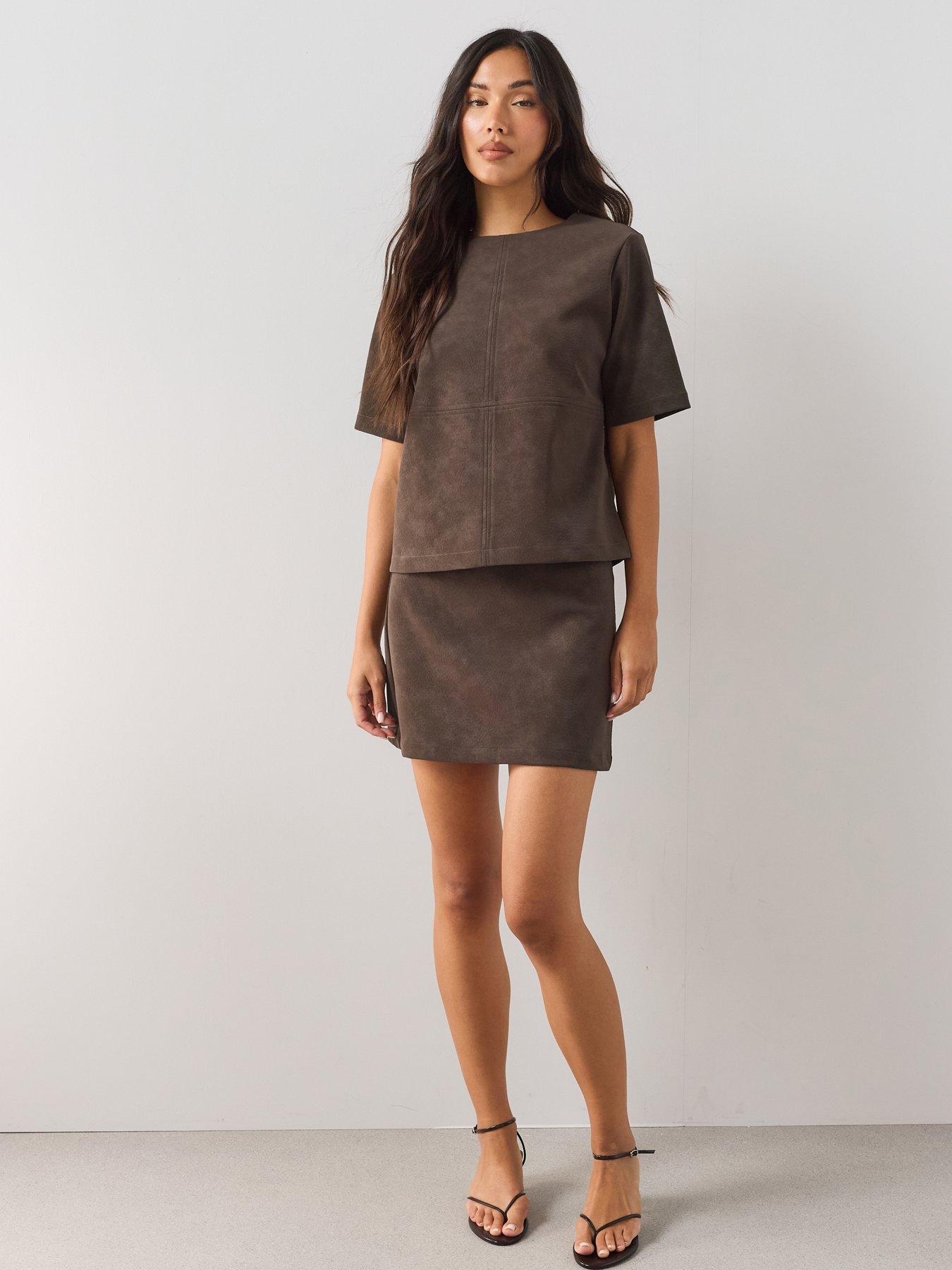 The Very Collection Suedette Mini Skirt Co-Ord - Brown