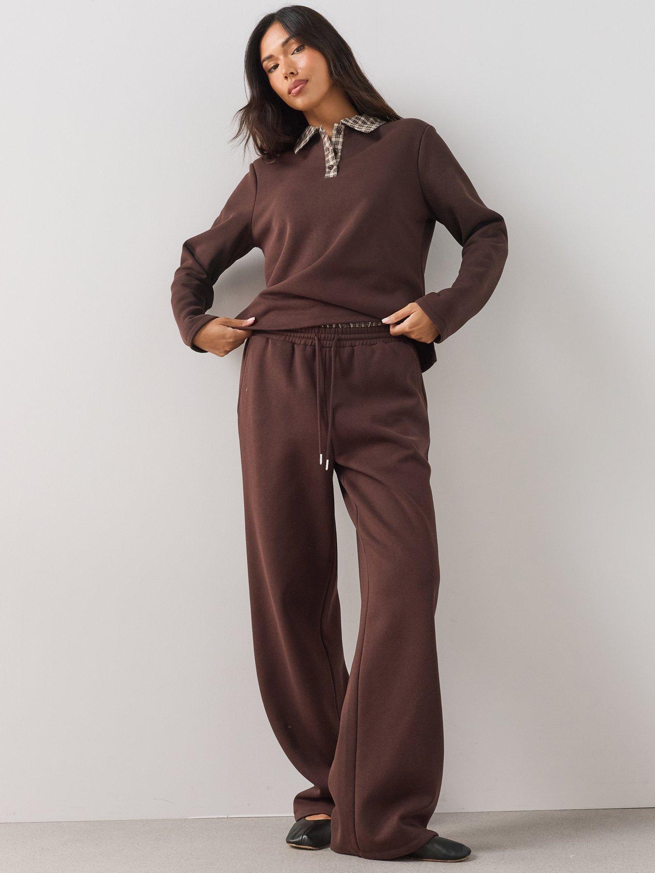 The Very Collection Check Waist Wide Leg Co-Ord Trousers - Brown
