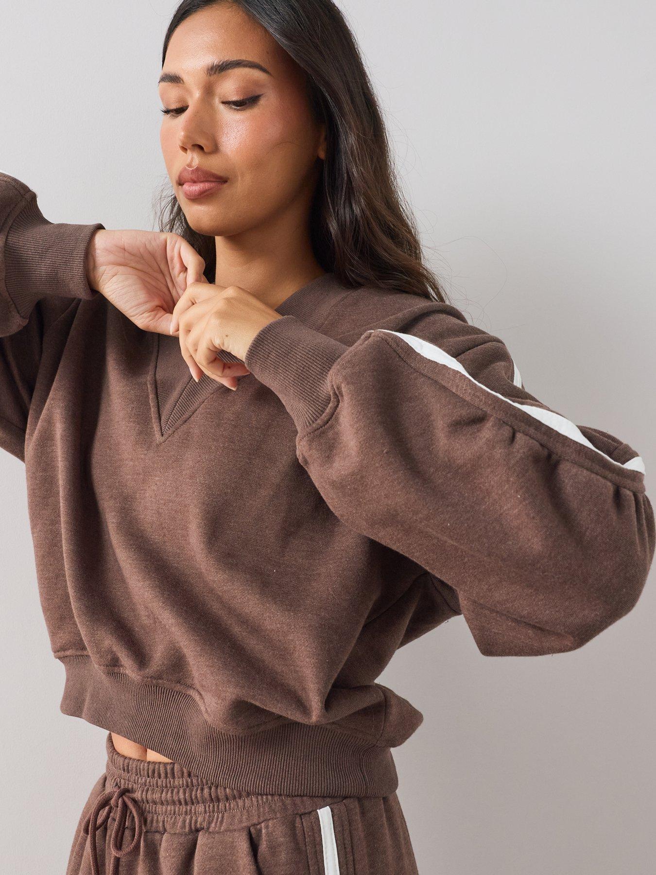 Image 5 of 6 of The Very Collection V Neck Side Stripe Sweatshirt Co-Ord - Brown
