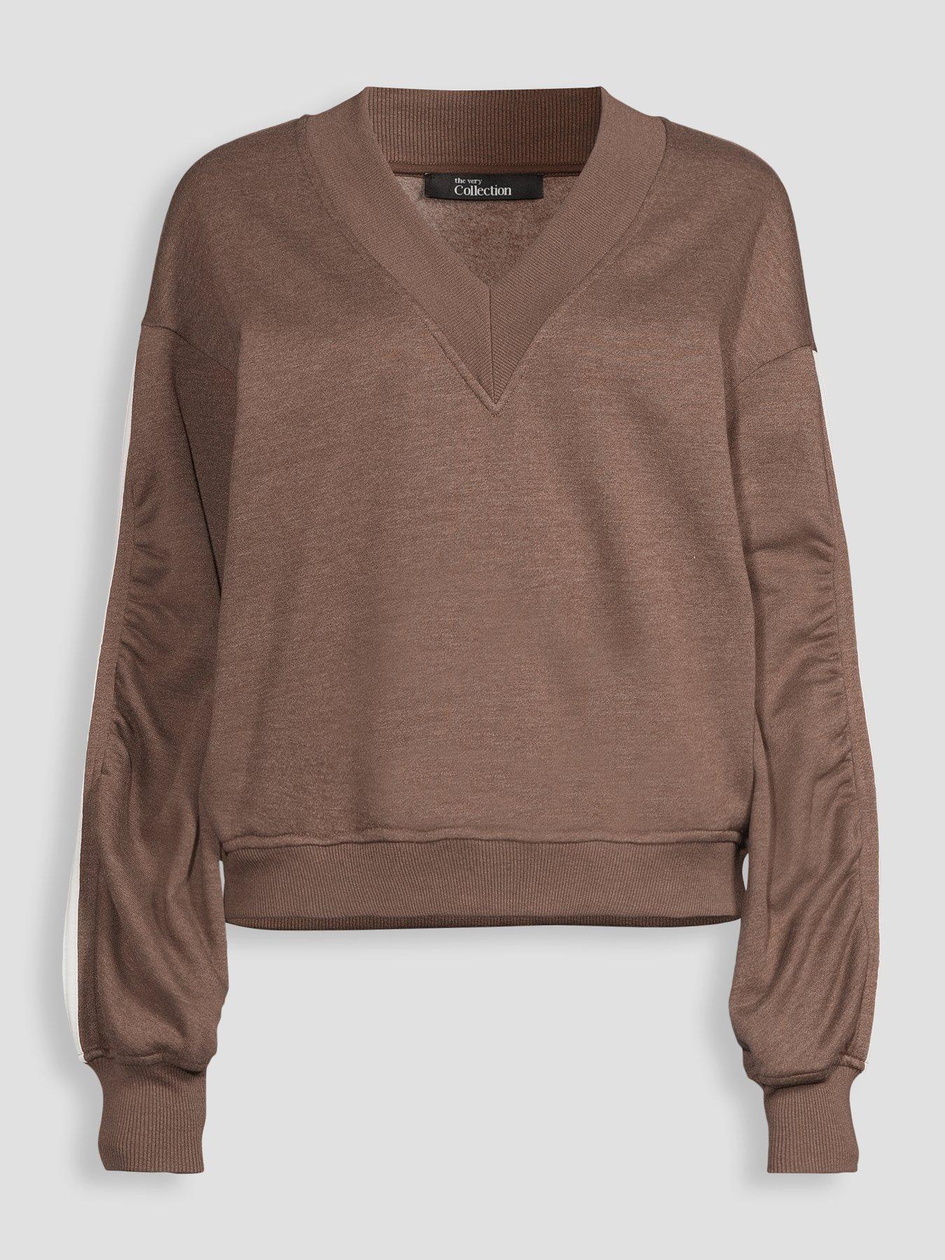 Image 6 of 6 of The Very Collection V Neck Side Stripe Sweatshirt Co-Ord - Brown