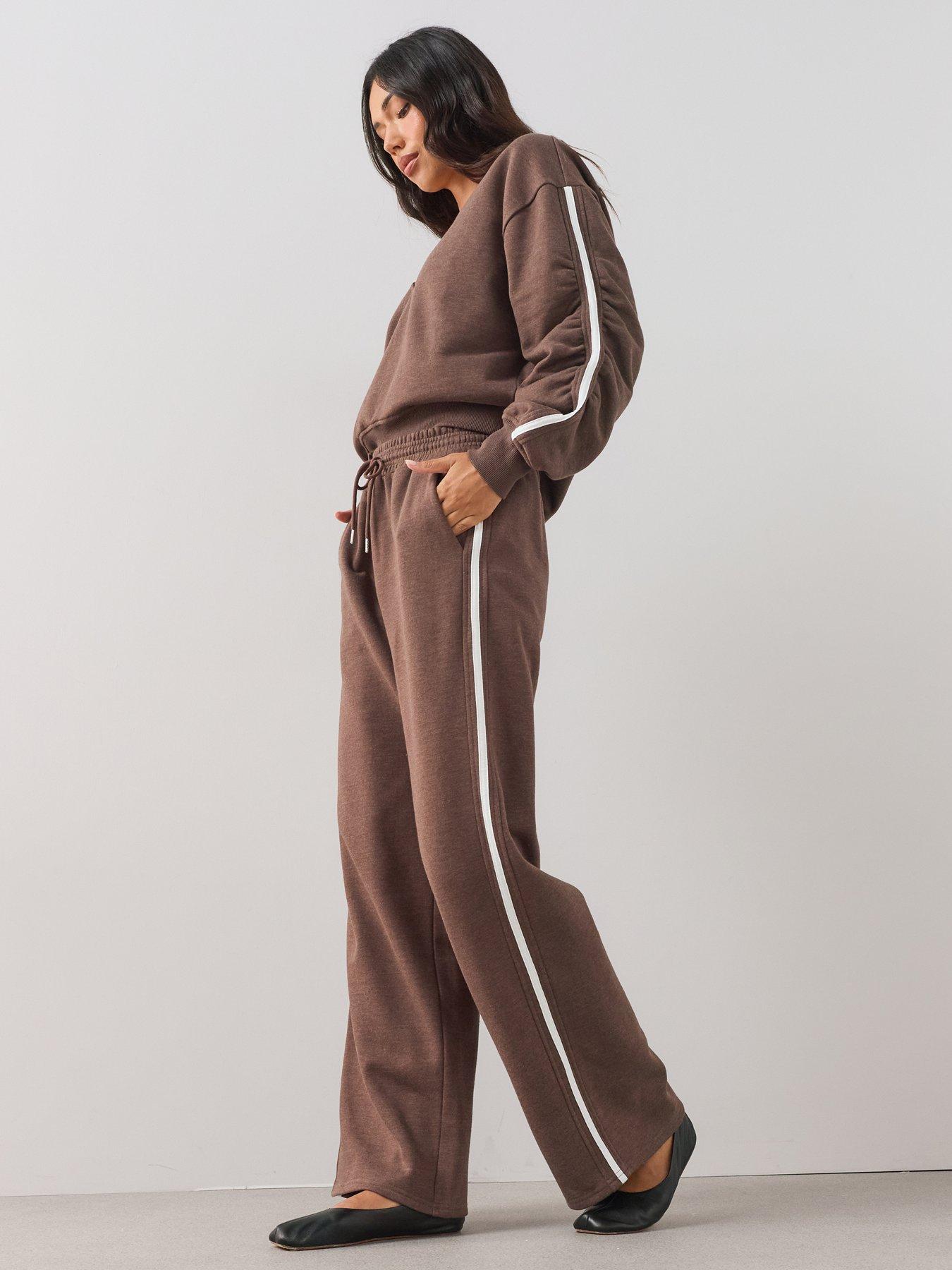 Image 1 of 6 of The Very Collection Side Stripe Wide Leg Trouser Co-Ord - Brown