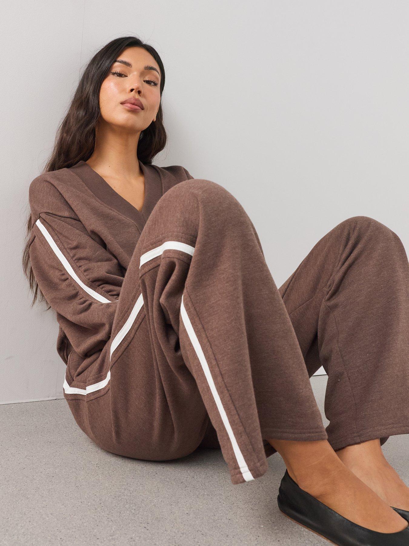 Image 3 of 6 of The Very Collection Side Stripe Wide Leg Trouser Co-Ord - Brown