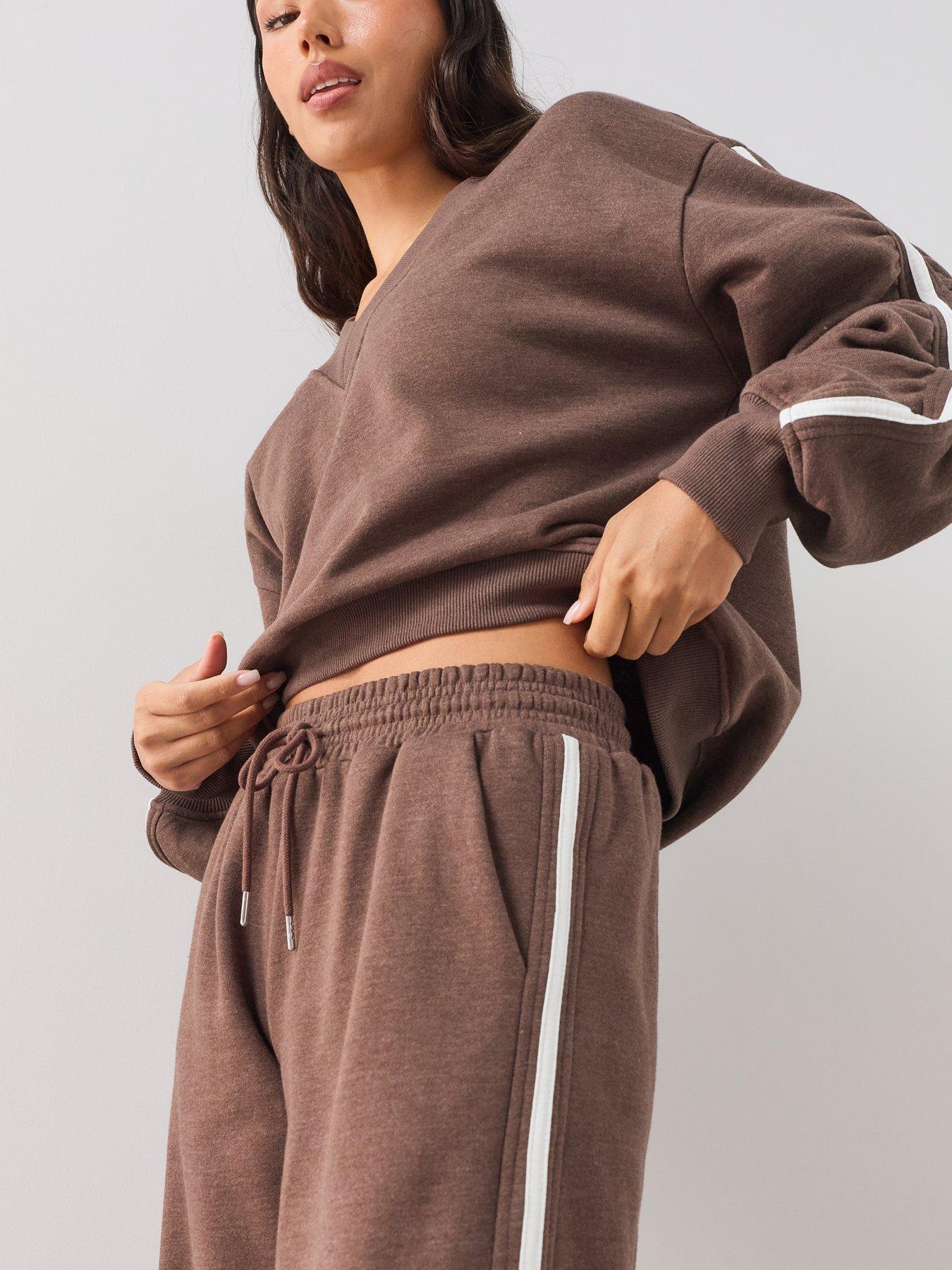 Image 5 of 6 of The Very Collection Side Stripe Wide Leg Trouser Co-Ord - Brown