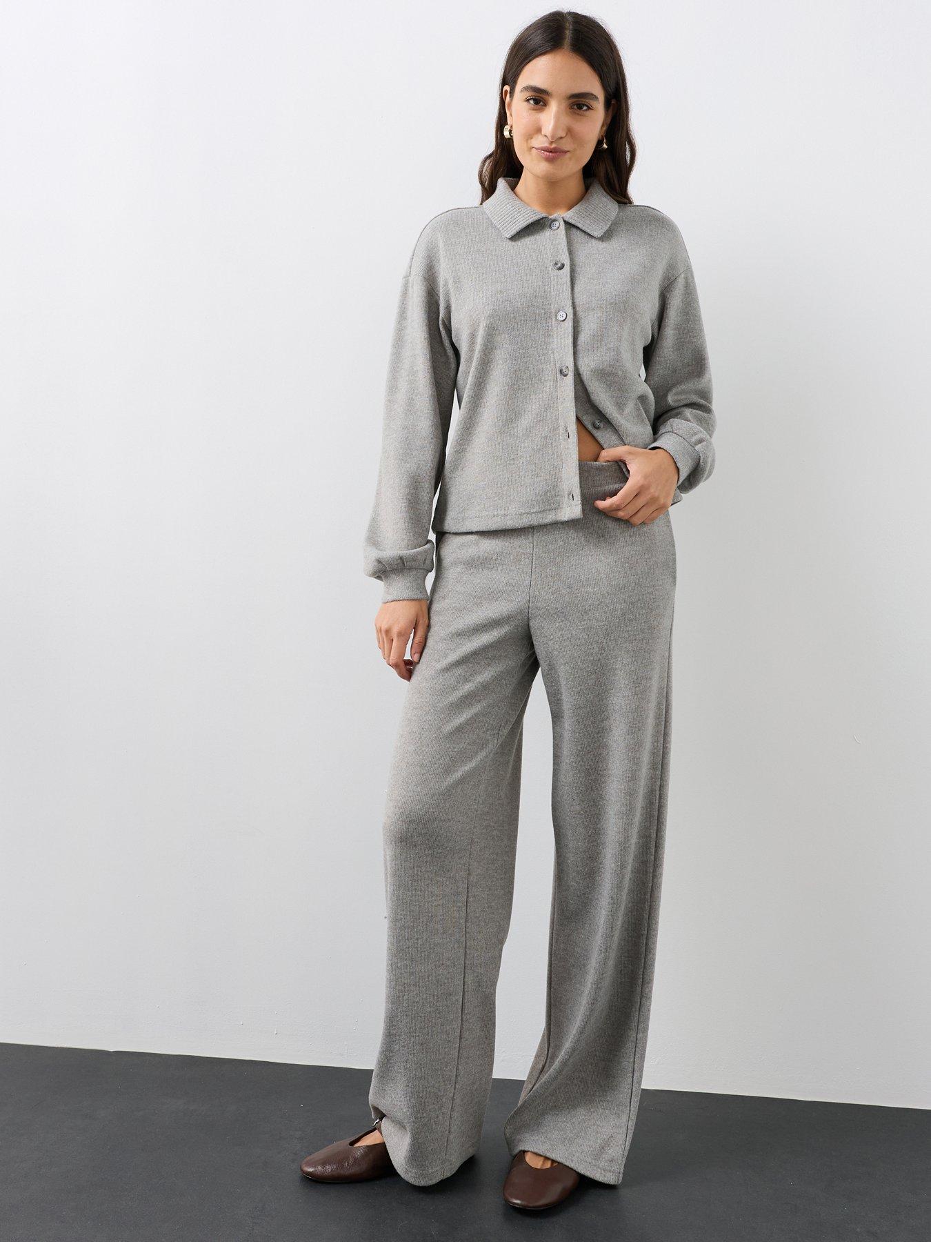 The Very Collection Knit Polo Collar Button Front Co-Ord Top - Grey