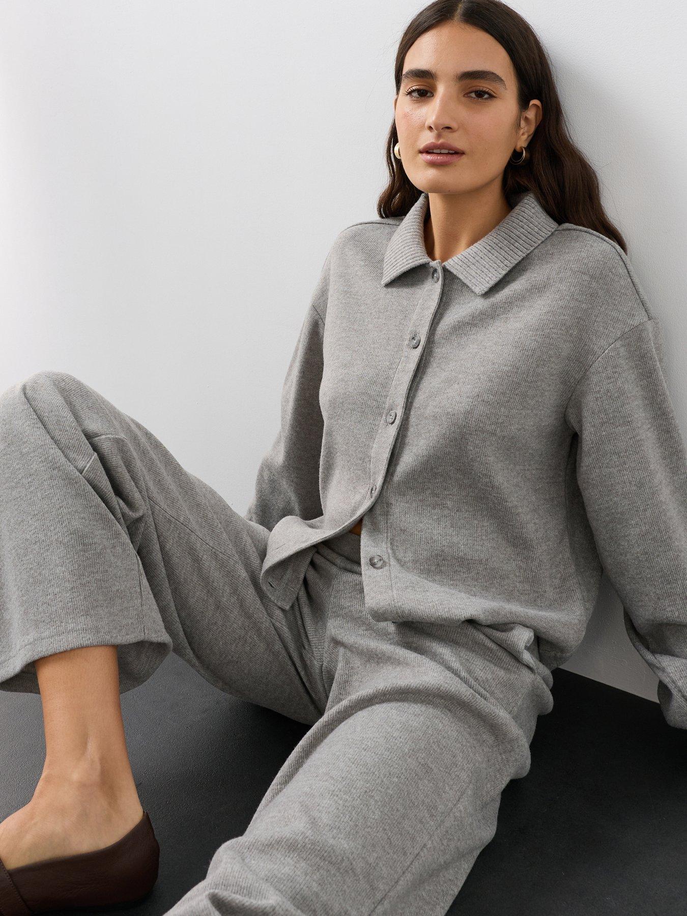 Image 4 of 7 of The Very Collection Soft Touch Polo Collar Button Front Co-ord Top - Grey