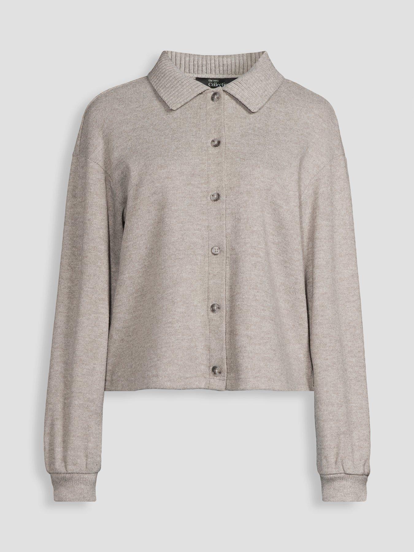 Image 7 of 7 of The Very Collection Soft Touch Polo Collar Button Front Co-ord Top - Grey