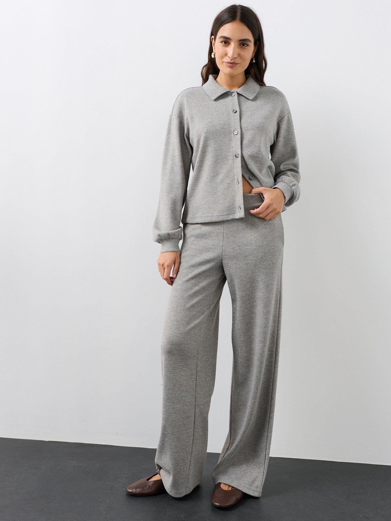 The Very Collection Women's Knit Wide Leg Co-Ord Trousers - Grey