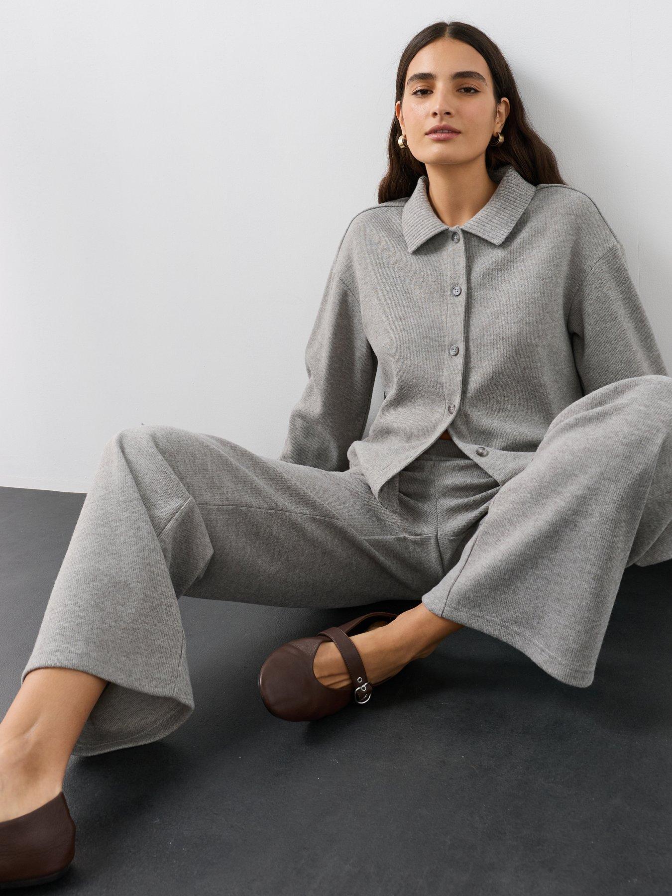 Image 6 of 7 of The Very Collection Soft Touch Wide Leg Co-ord Trousers - Grey
