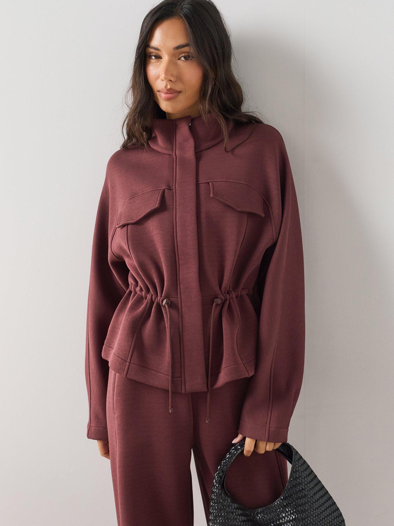 Image 1 of 7 of The Very Collection Premium Stretch Zip-Up Jacket Co-Ord - Burgundy
