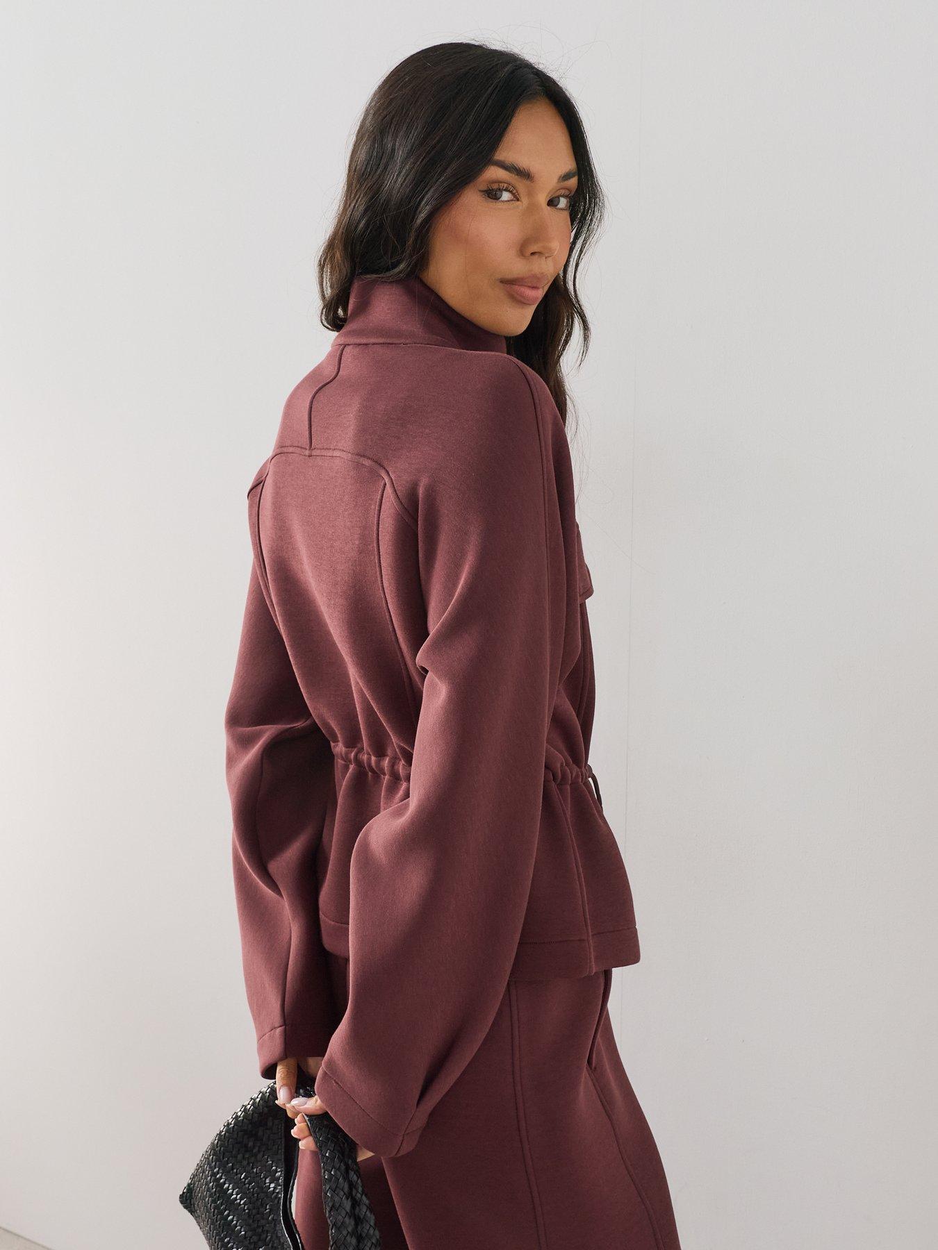Image 4 of 7 of The Very Collection Premium Stretch Zip-Up Jacket Co-Ord - Burgundy