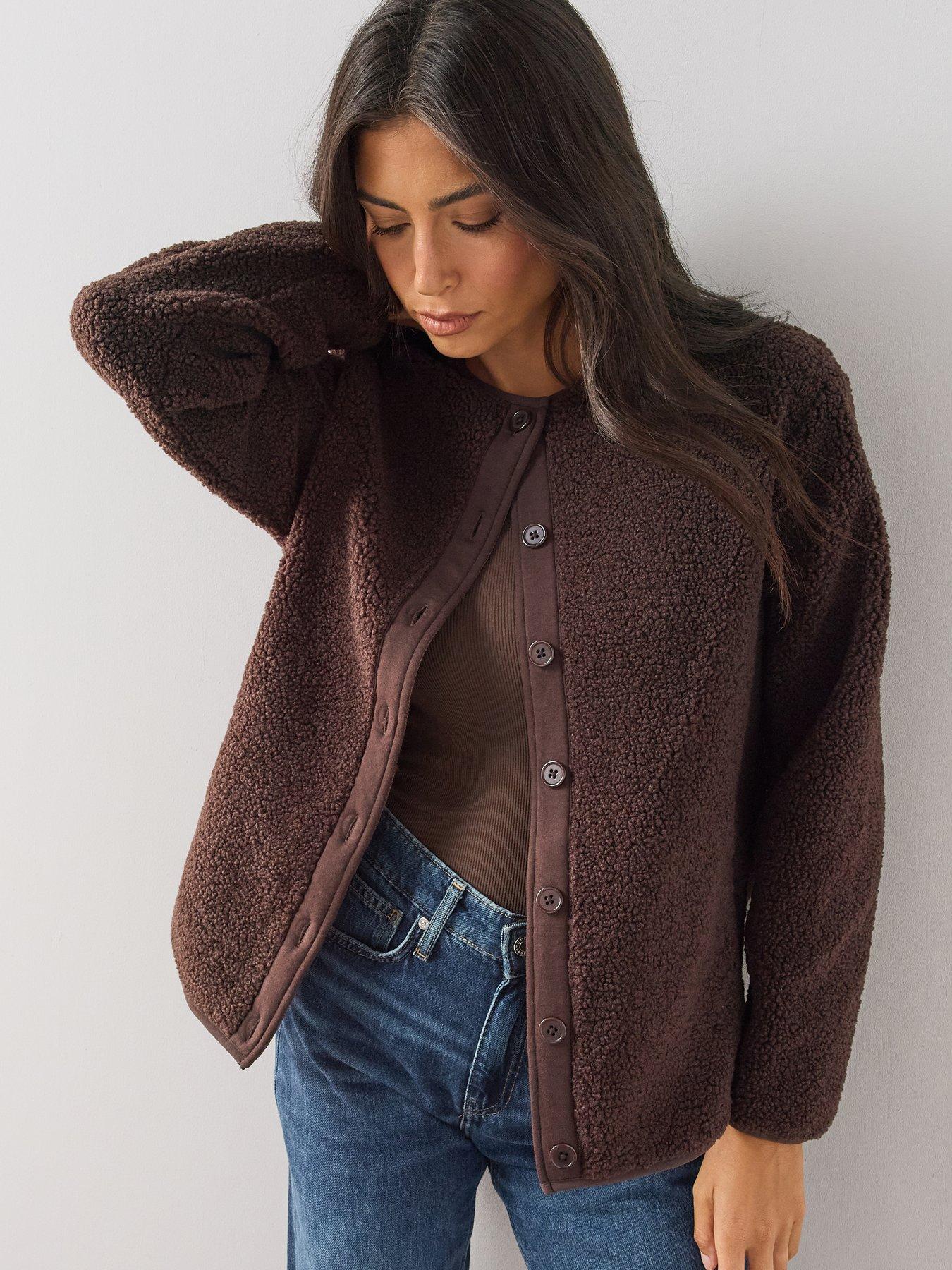 The Very Collection Button Through Borg Jacket - Brown