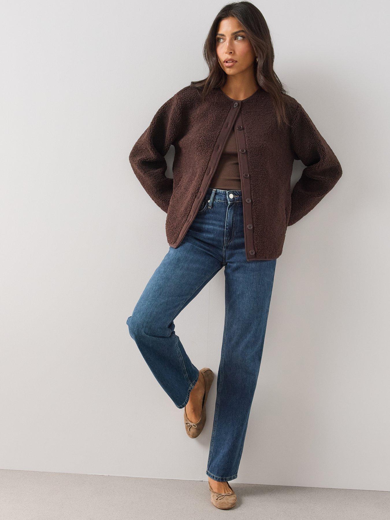 Image 5 of 6 of The Very Collection Button Through Borg Jacket - Brown