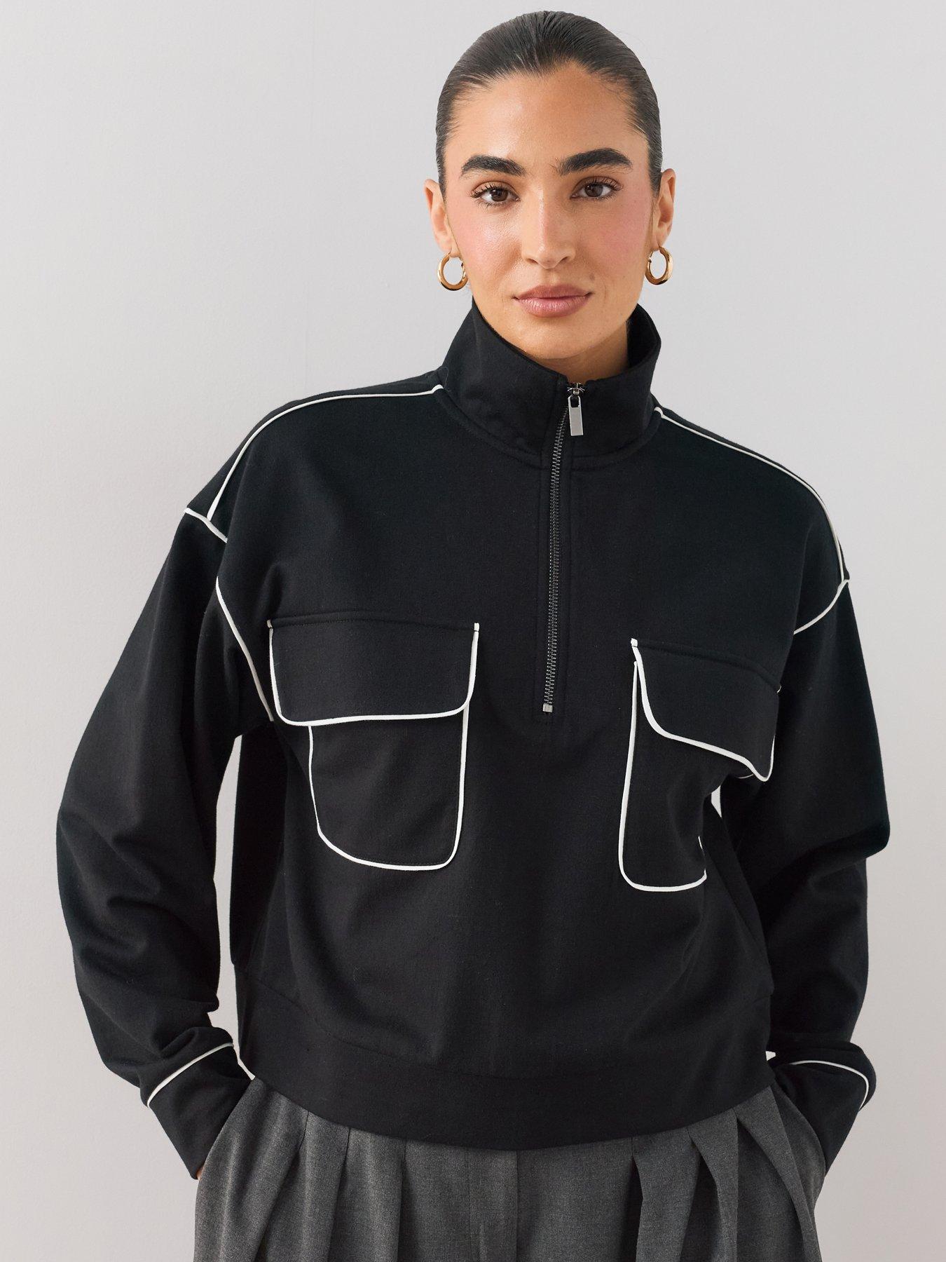 The Very Collection Contrast Piping Pocket Jacket - Black